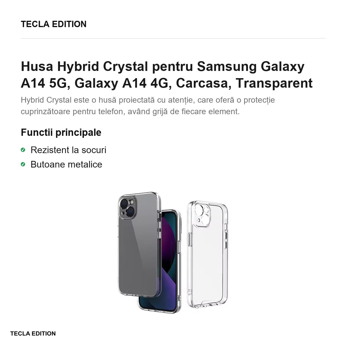 Husa Hybrid Crystal pentru Samsung Galaxy A14 5G, Galaxy A14 4G, Carcasa, Transparent [2]