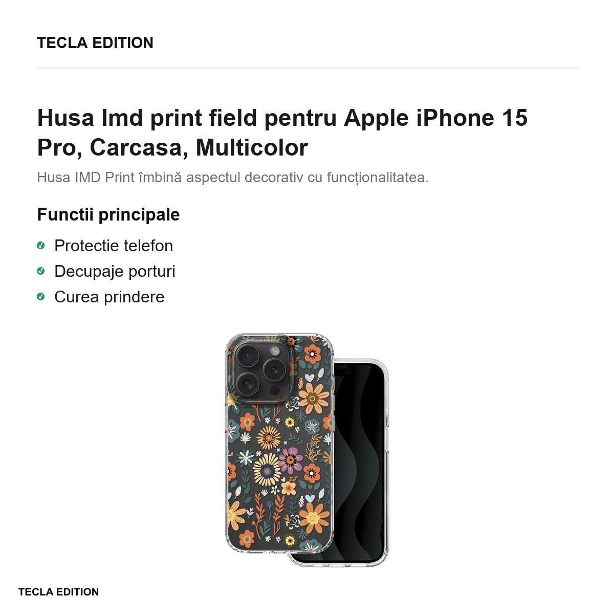 Husa Imd print field pentru Apple iPhone 15 Pro, Carcasa, Multicolor [2]