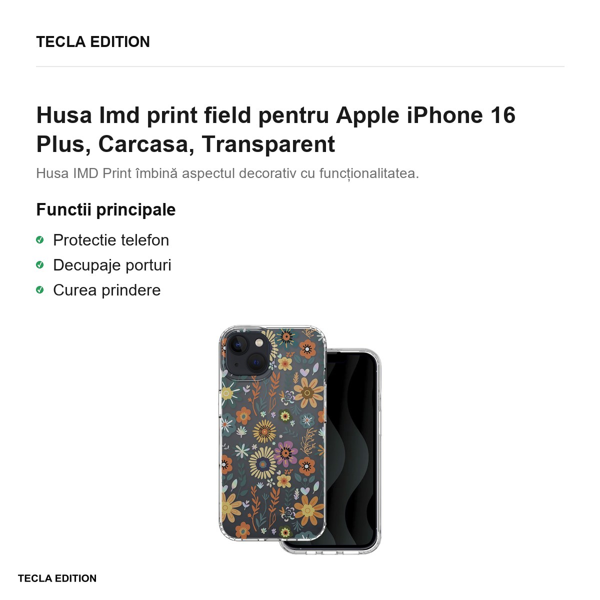 Husa Imd print field pentru Apple iPhone 16 Plus, Carcasa, Transparent [2]