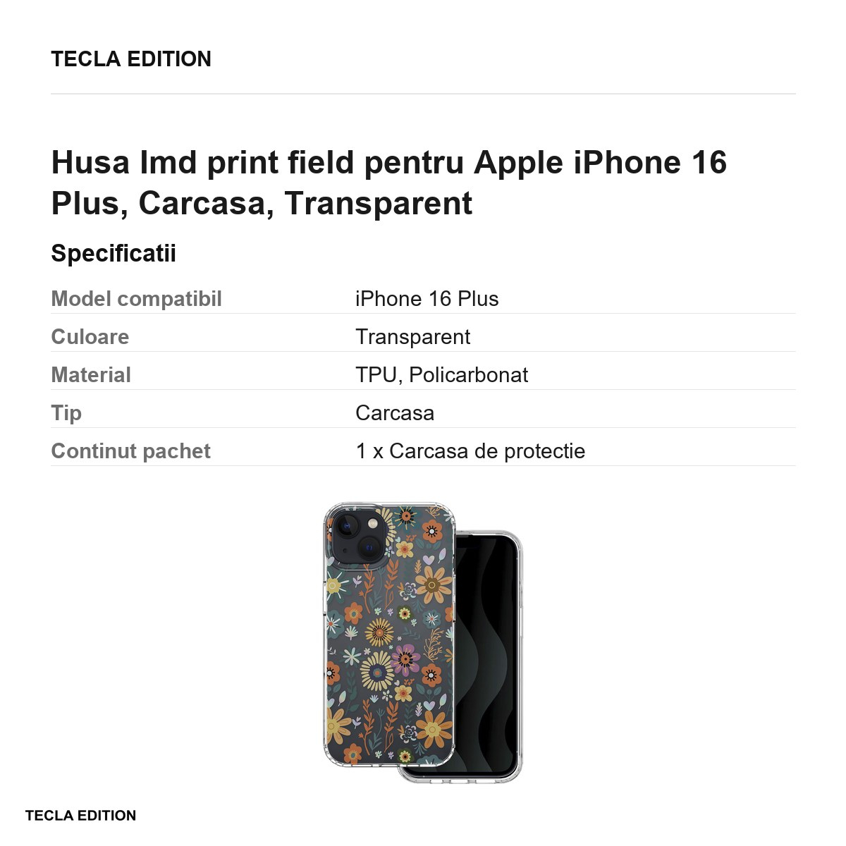 Husa Imd print field pentru Apple iPhone 16 Plus, Carcasa, Transparent [3]