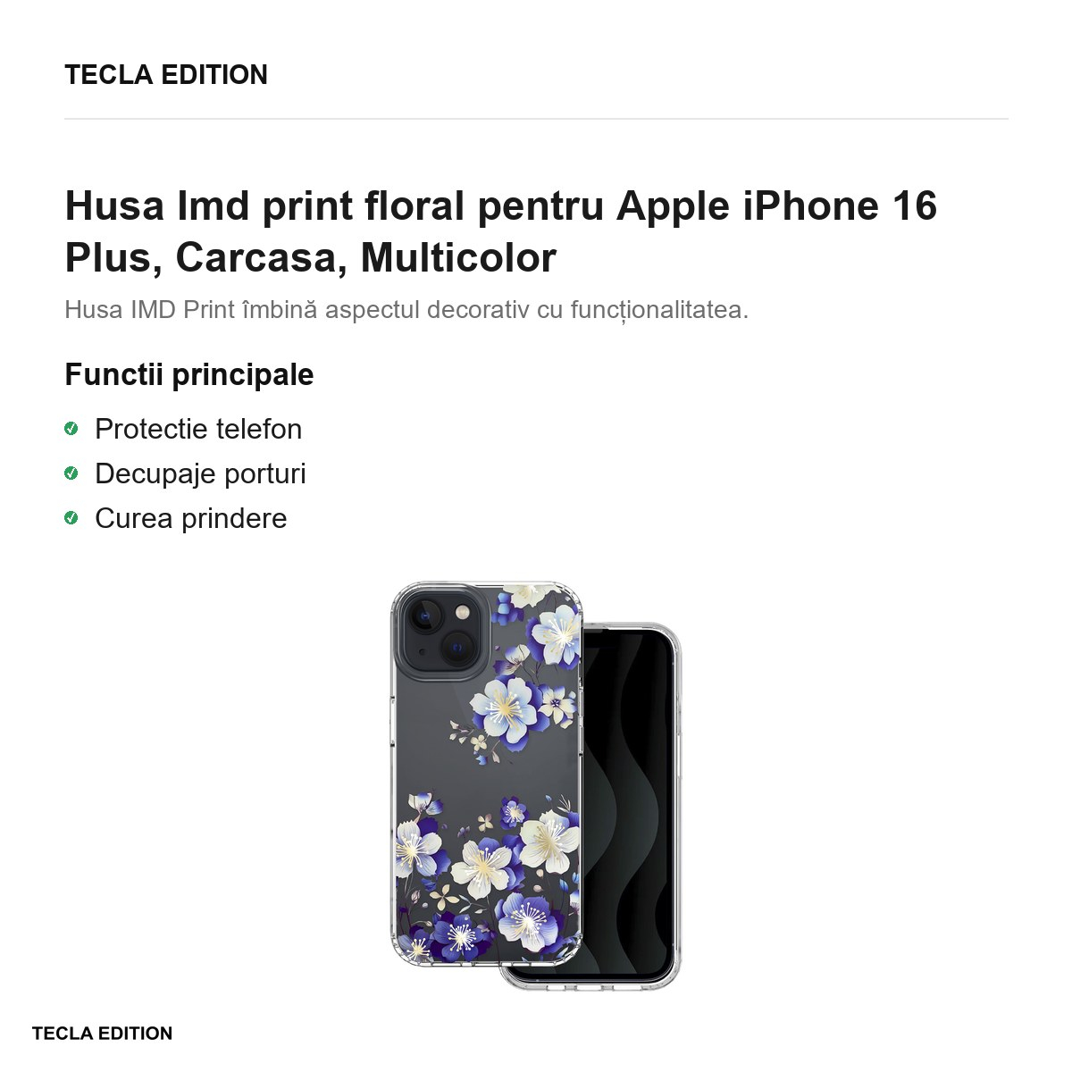 Husa Imd print floral pentru Apple iPhone 16 Plus, Carcasa, Multicolor [2]