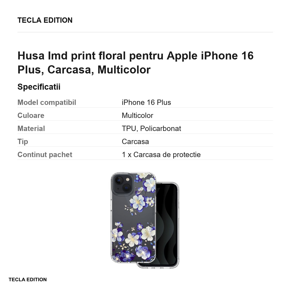 Husa Imd print floral pentru Apple iPhone 16 Plus, Carcasa, Multicolor [3]