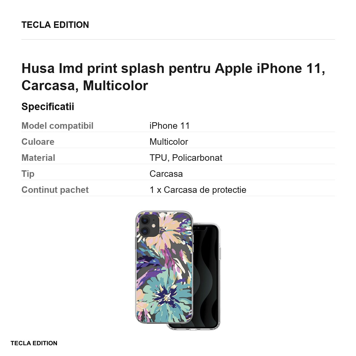 Husa Imd print splash pentru Apple iPhone 11, Carcasa, Multicolor [3]