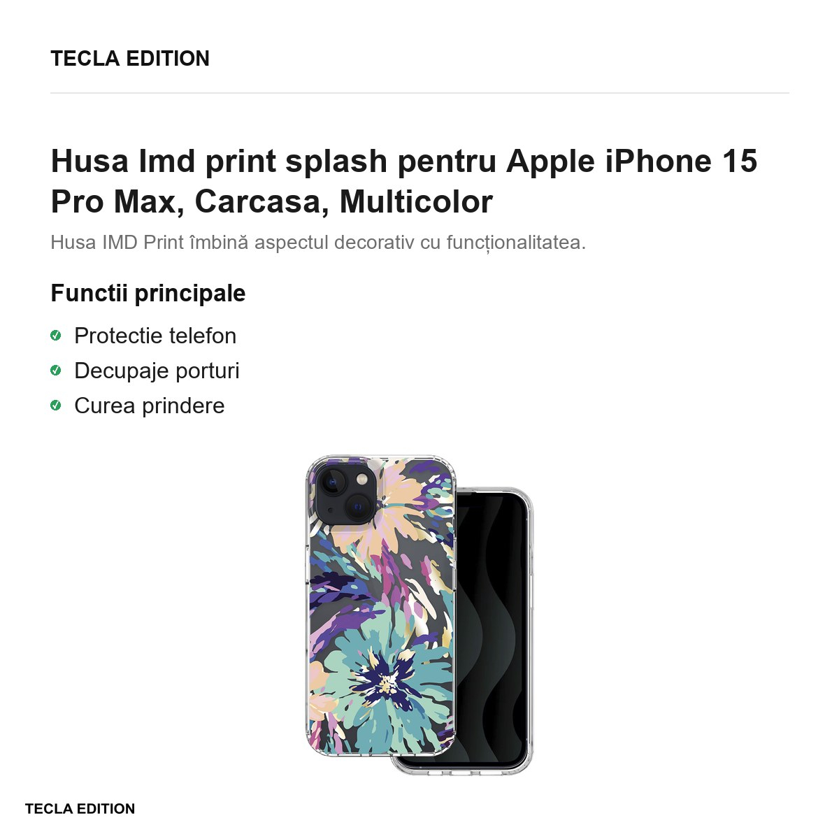 Husa Imd print splash pentru Apple iPhone 15 Pro Max, Carcasa, Multicolor [2]