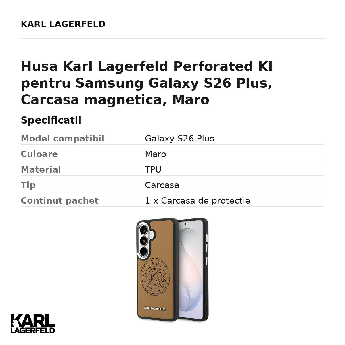 Husa Karl Lagerfeld Perforated Kl pentru Samsung Galaxy S26 Plus, Carcasa magnetica, Maro [3]