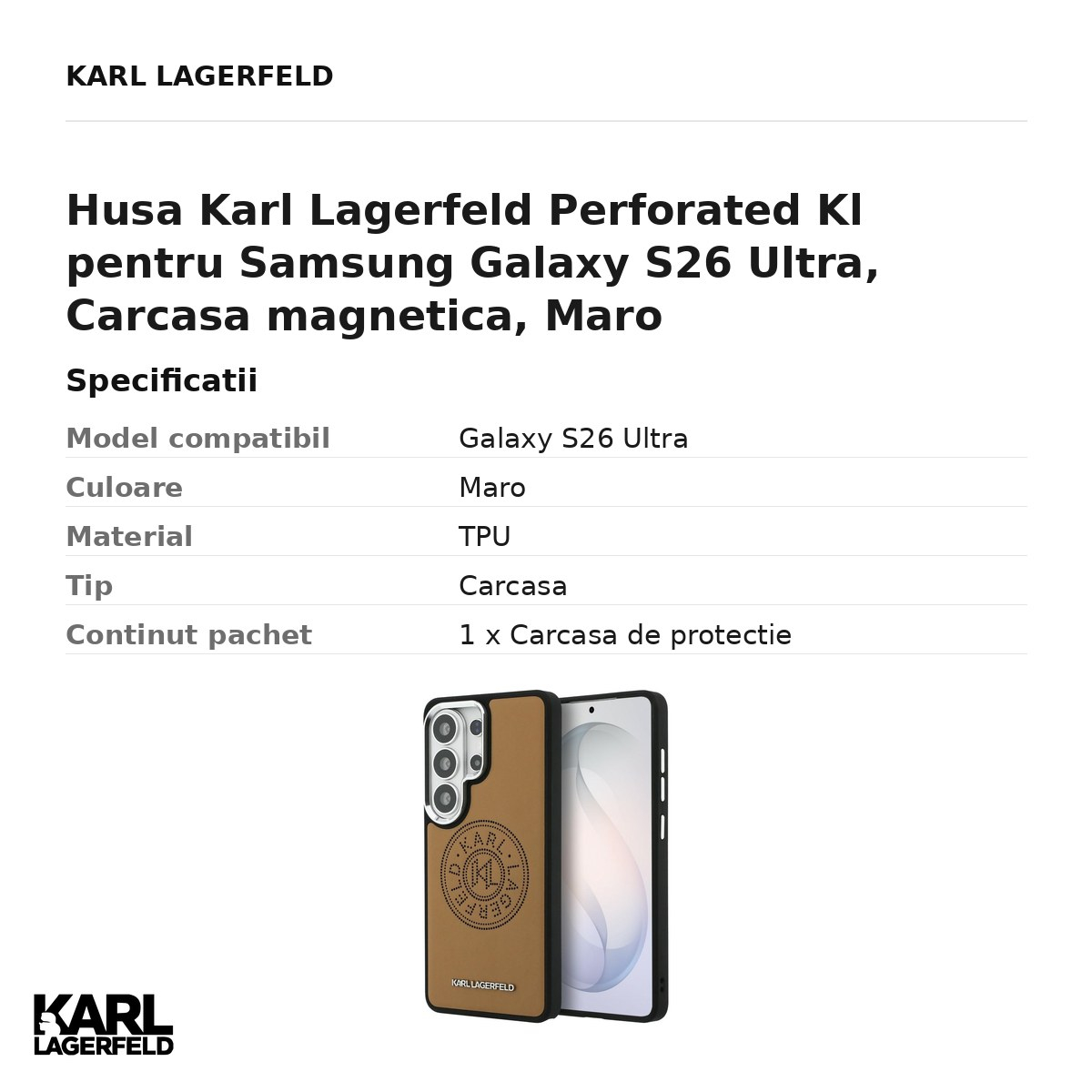 Husa Karl Lagerfeld Perforated Kl pentru Samsung Galaxy S26 Ultra, Carcasa magnetica, Maro [3]