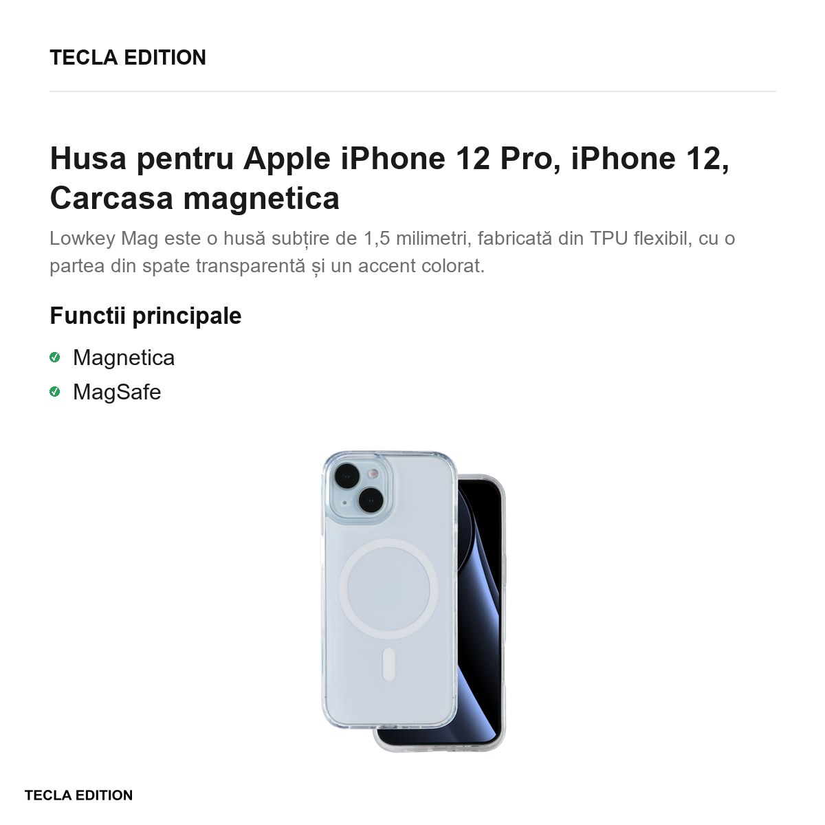 Husa Lowkey Mag pentru Apple iPhone 12 Pro, iPhone 12, Carcasa magnetica, Alb [2]