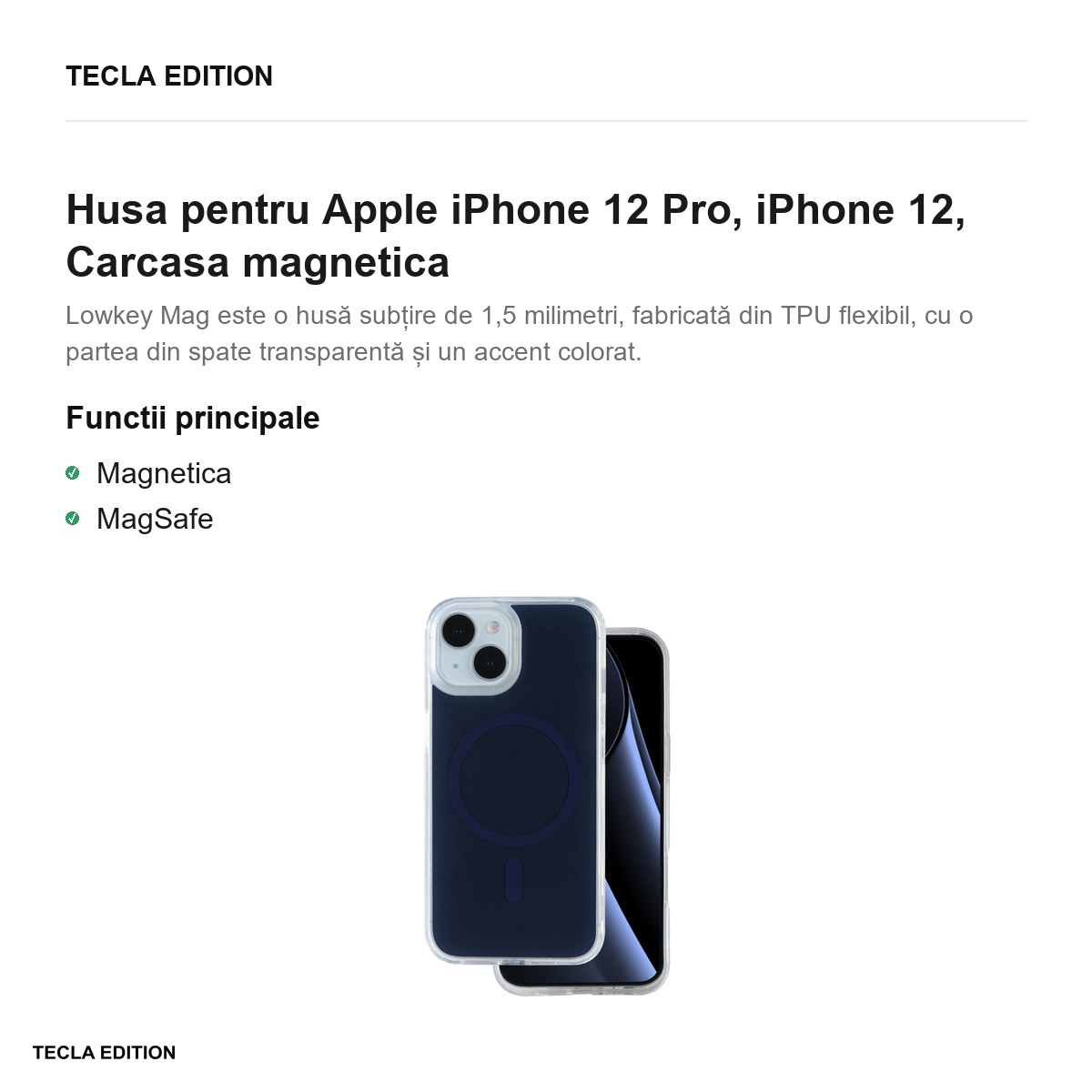 Husa Lowkey Mag pentru Apple iPhone 12 Pro, iPhone 12, Carcasa magnetica, Albastru inchis [4]