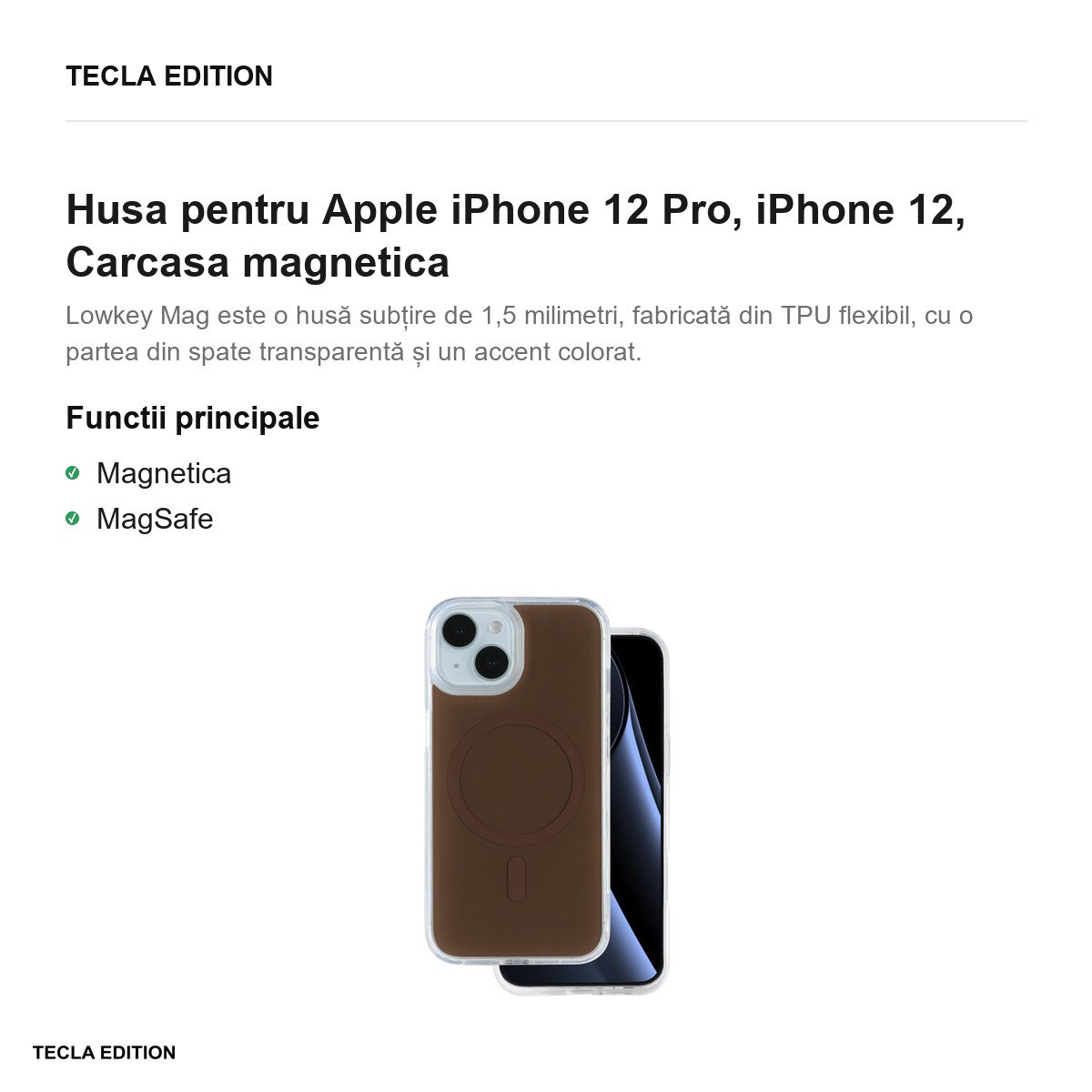 Husa Lowkey Mag pentru Apple iPhone 12 Pro, iPhone 12, Carcasa magnetica, Maro [2]