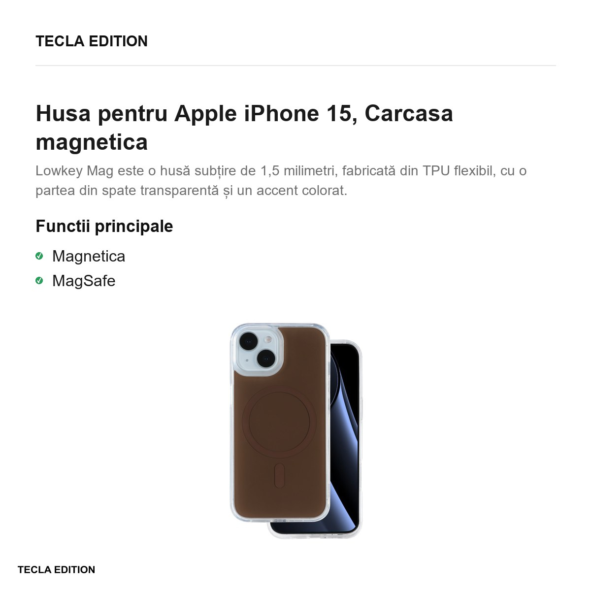 Husa Lowkey Mag pentru Apple iPhone 15, Carcasa magnetica, Maro [2]