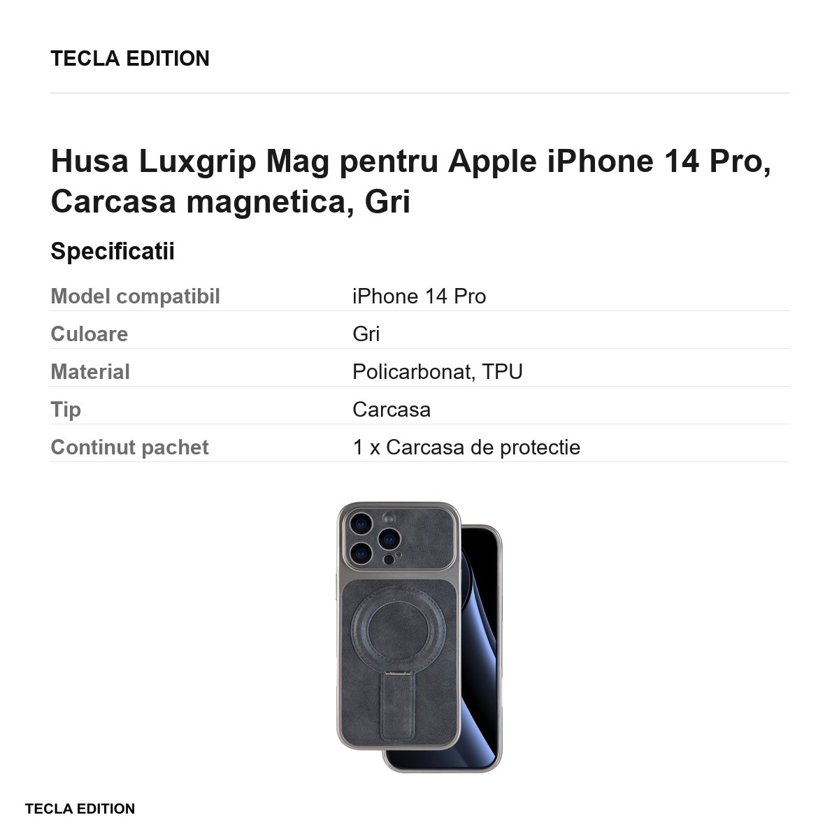 Husa Luxgrip Mag pentru Apple iPhone 14 Pro, Carcasa magnetica, Gri [3]