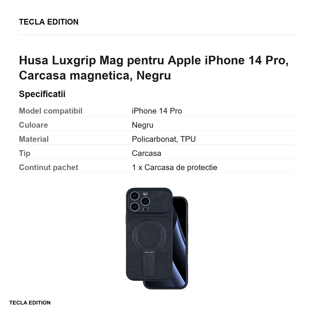 Husa Luxgrip Mag pentru Apple iPhone 14 Pro, Carcasa magnetica, Negru [3]