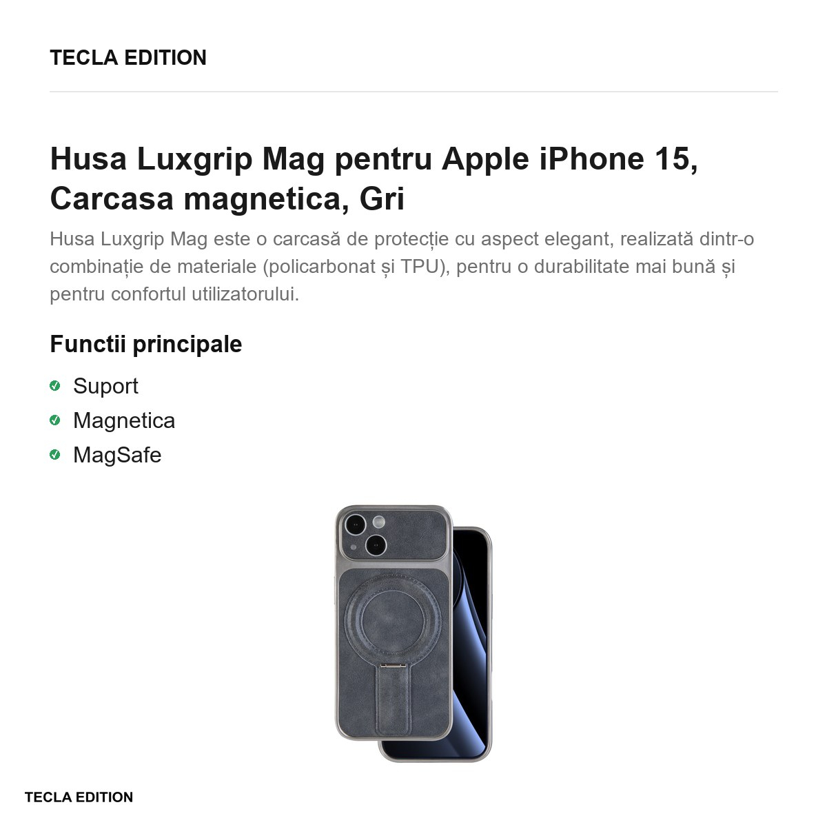 Husa Luxgrip Mag pentru Apple iPhone 15, Carcasa magnetica, Gri [2]