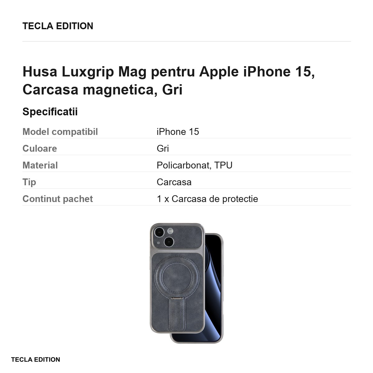 Husa Luxgrip Mag pentru Apple iPhone 15, Carcasa magnetica, Gri [3]