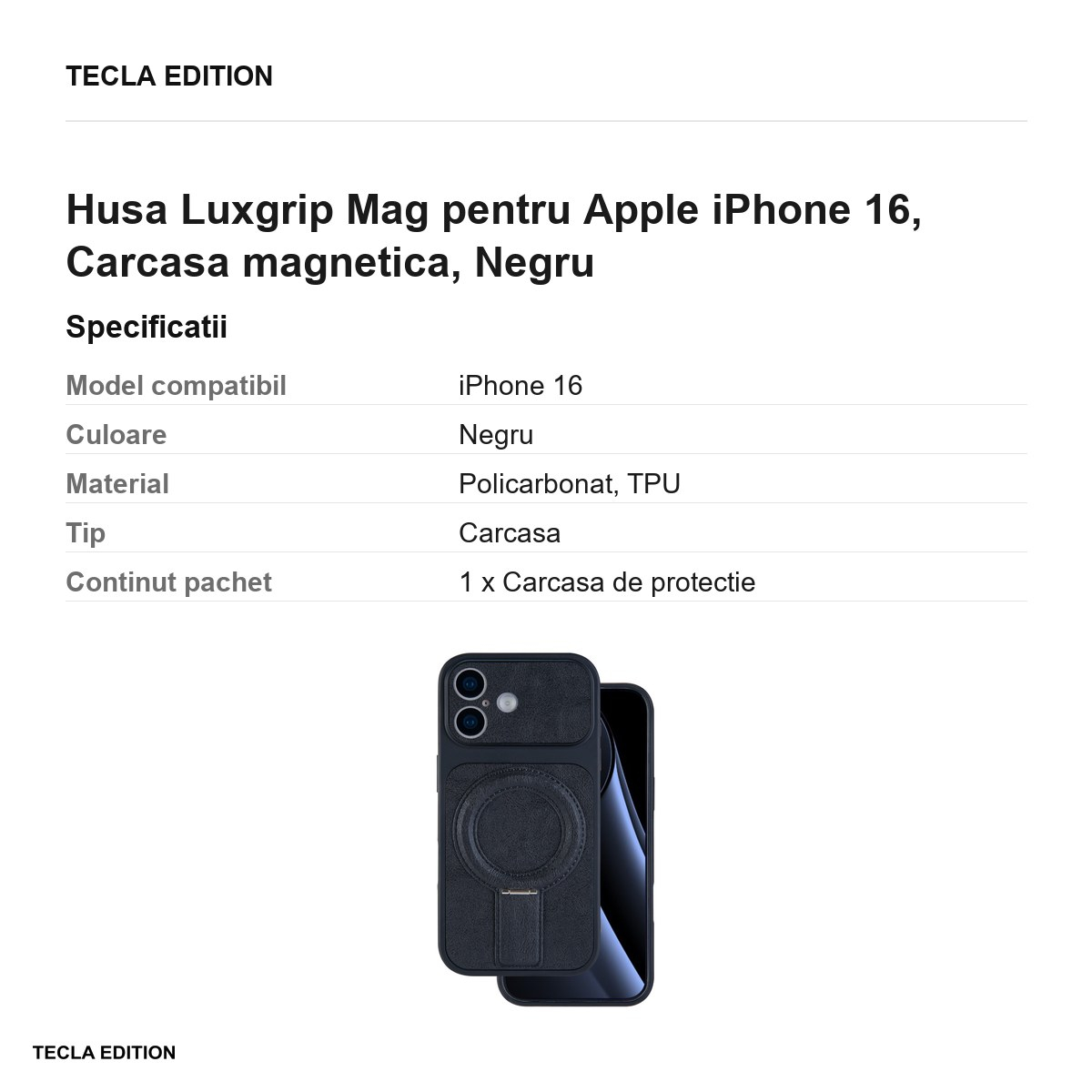 Husa Luxgrip Mag pentru Apple iPhone 16, Carcasa magnetica, Negru [3]