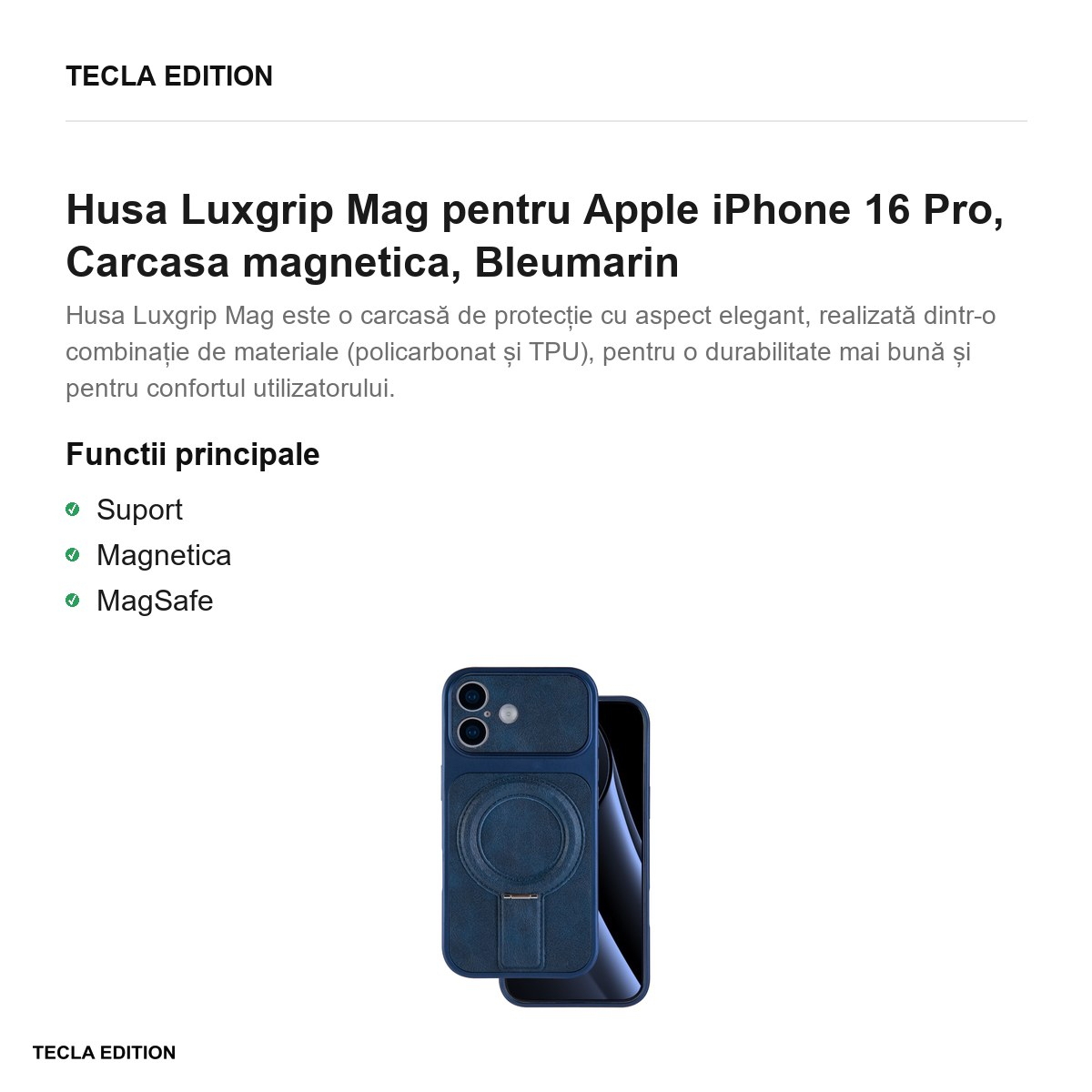 Husa Luxgrip Mag pentru Apple iPhone 16 Pro, Carcasa magnetica, Bleumarin [2]