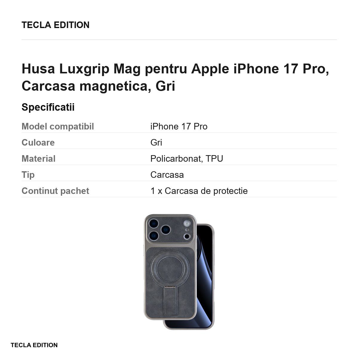 Husa Luxgrip Mag pentru Apple iPhone 17 Pro, Carcasa magnetica, Gri [3]