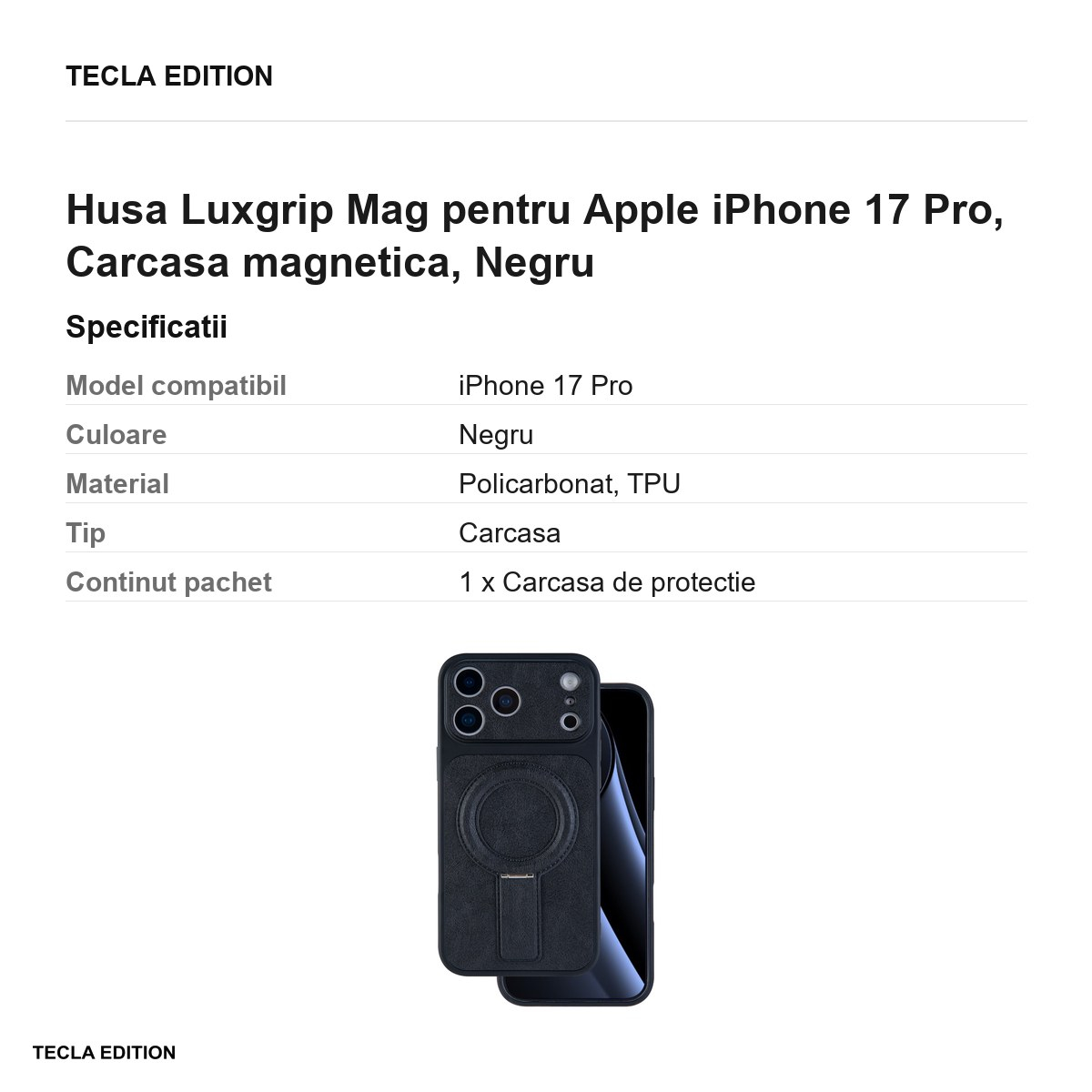 Husa Luxgrip Mag pentru Apple iPhone 17 Pro, Carcasa magnetica, Negru [3]