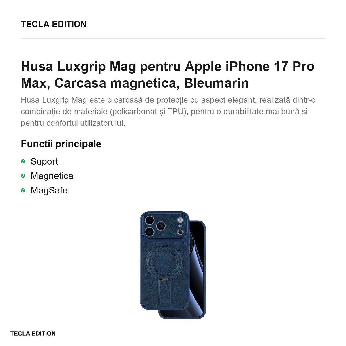 Husa Luxgrip Mag pentru Apple iPhone 17 Pro Max, Carcasa magnetica, Bleumarin [2]