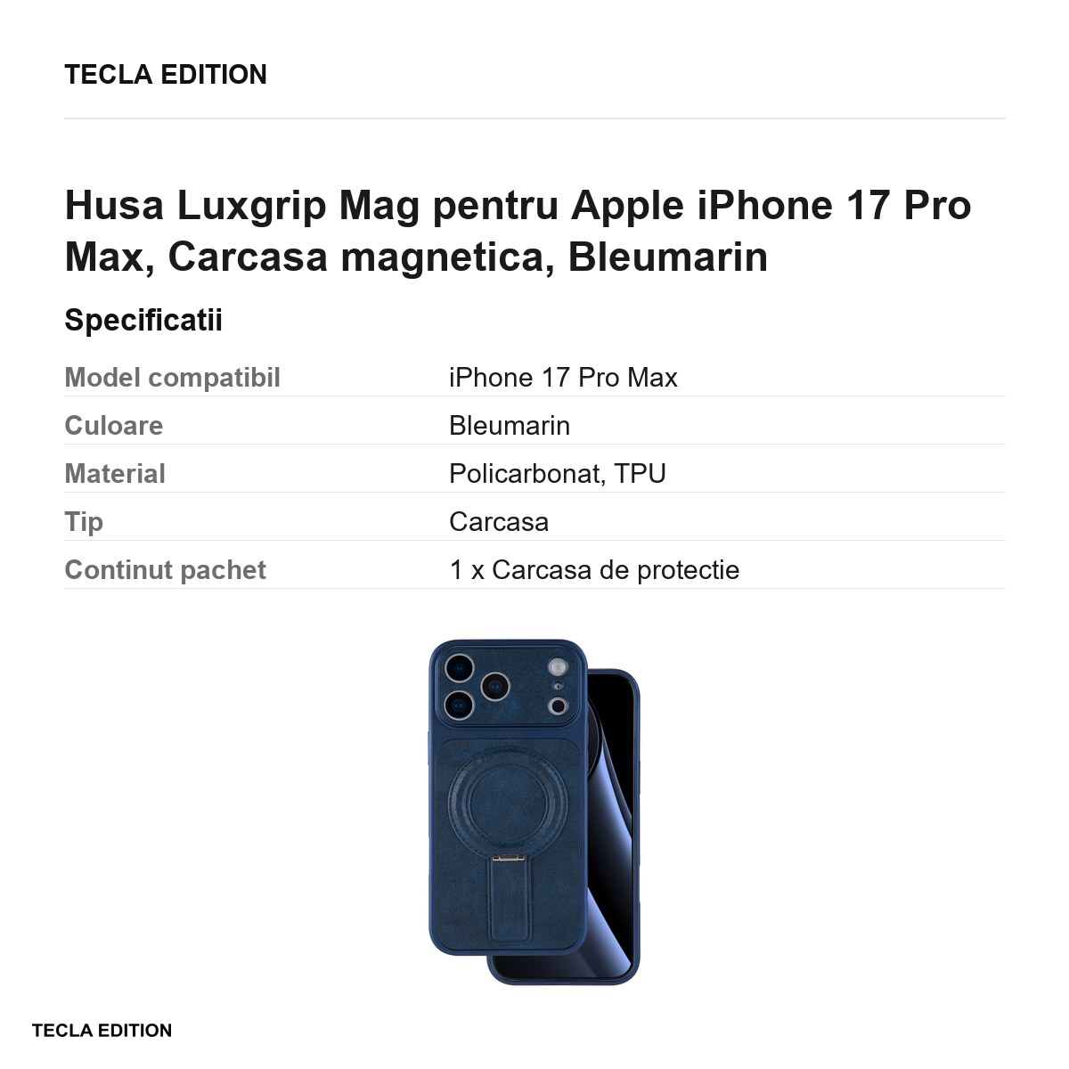 Husa Luxgrip Mag pentru Apple iPhone 17 Pro Max, Carcasa magnetica, Bleumarin [3]