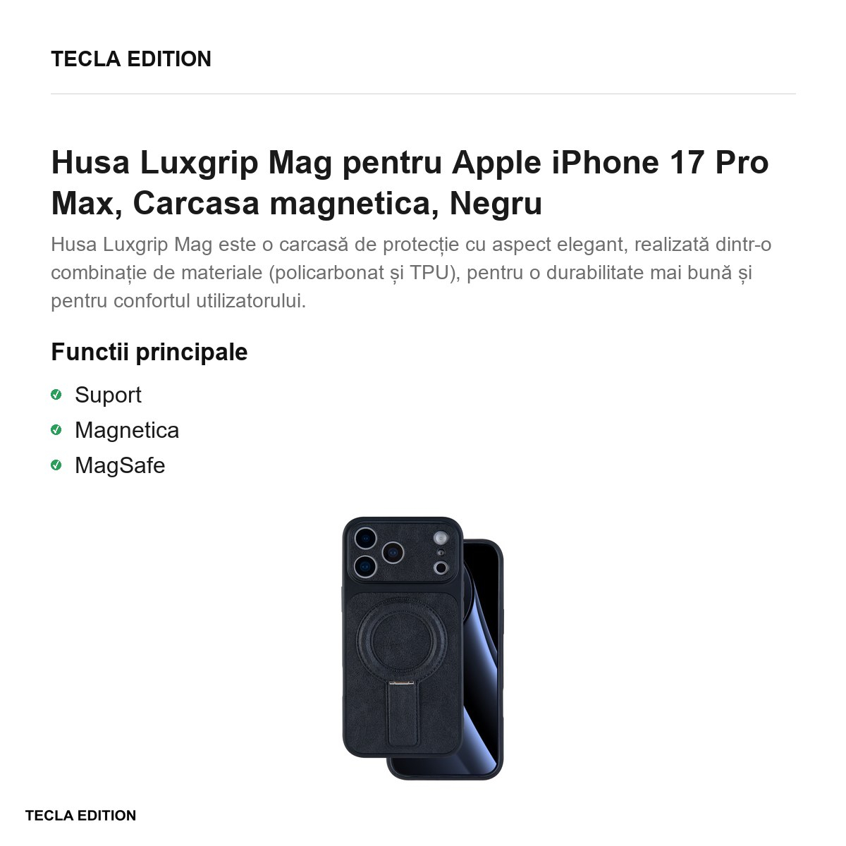 Husa Luxgrip Mag pentru Apple iPhone 17 Pro Max, Carcasa magnetica, Negru [2]