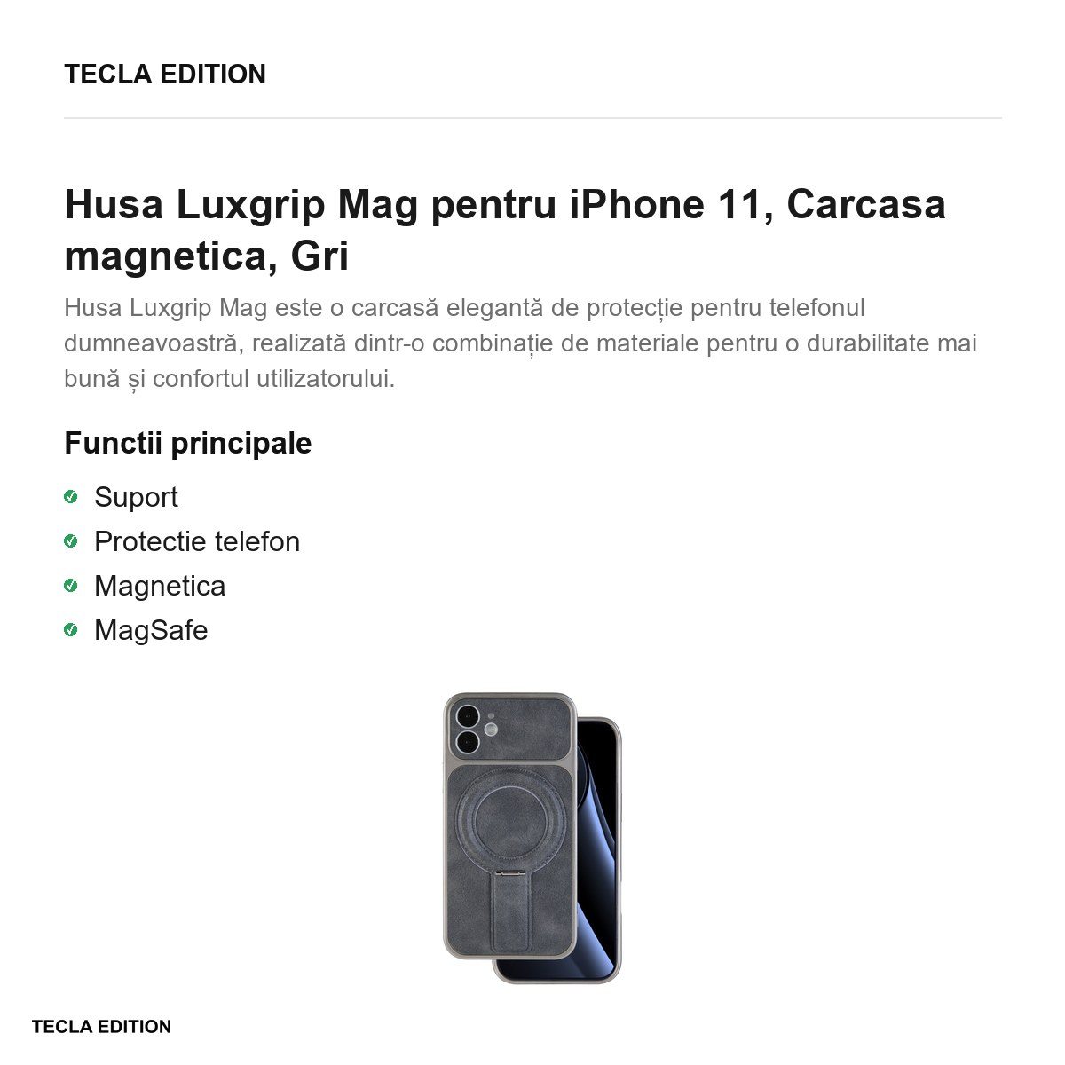 Husa Luxgrip Mag pentru iPhone 11, Carcasa magnetica, Gri [2]