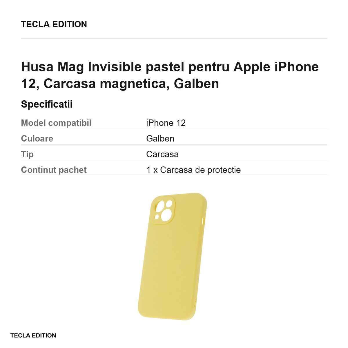 Husa Mag Invisible pastel pentru Apple iPhone 12, Carcasa magnetica, Galben [3]
