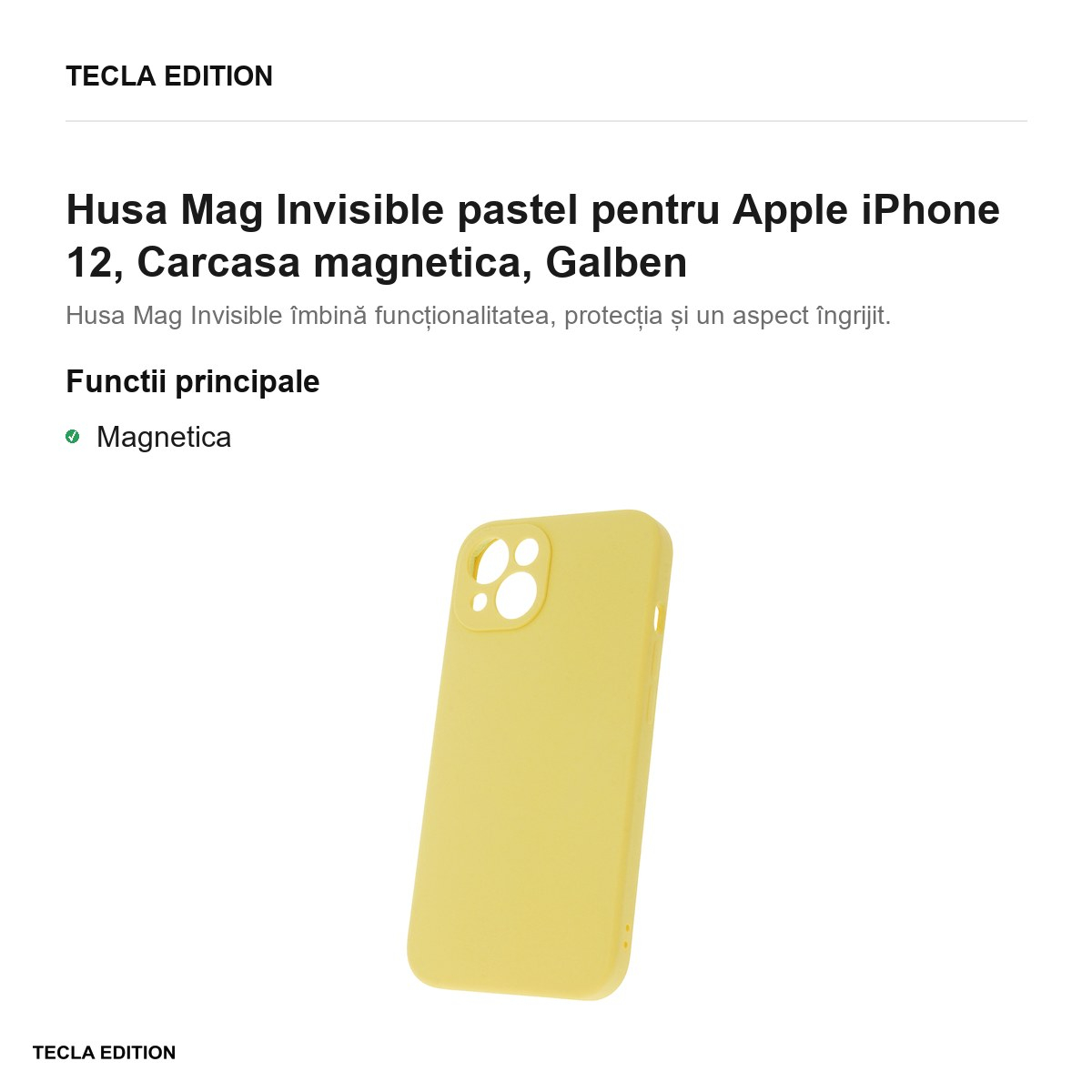 Husa Mag Invisible pastel pentru Apple iPhone 12, Carcasa magnetica, Galben [2]