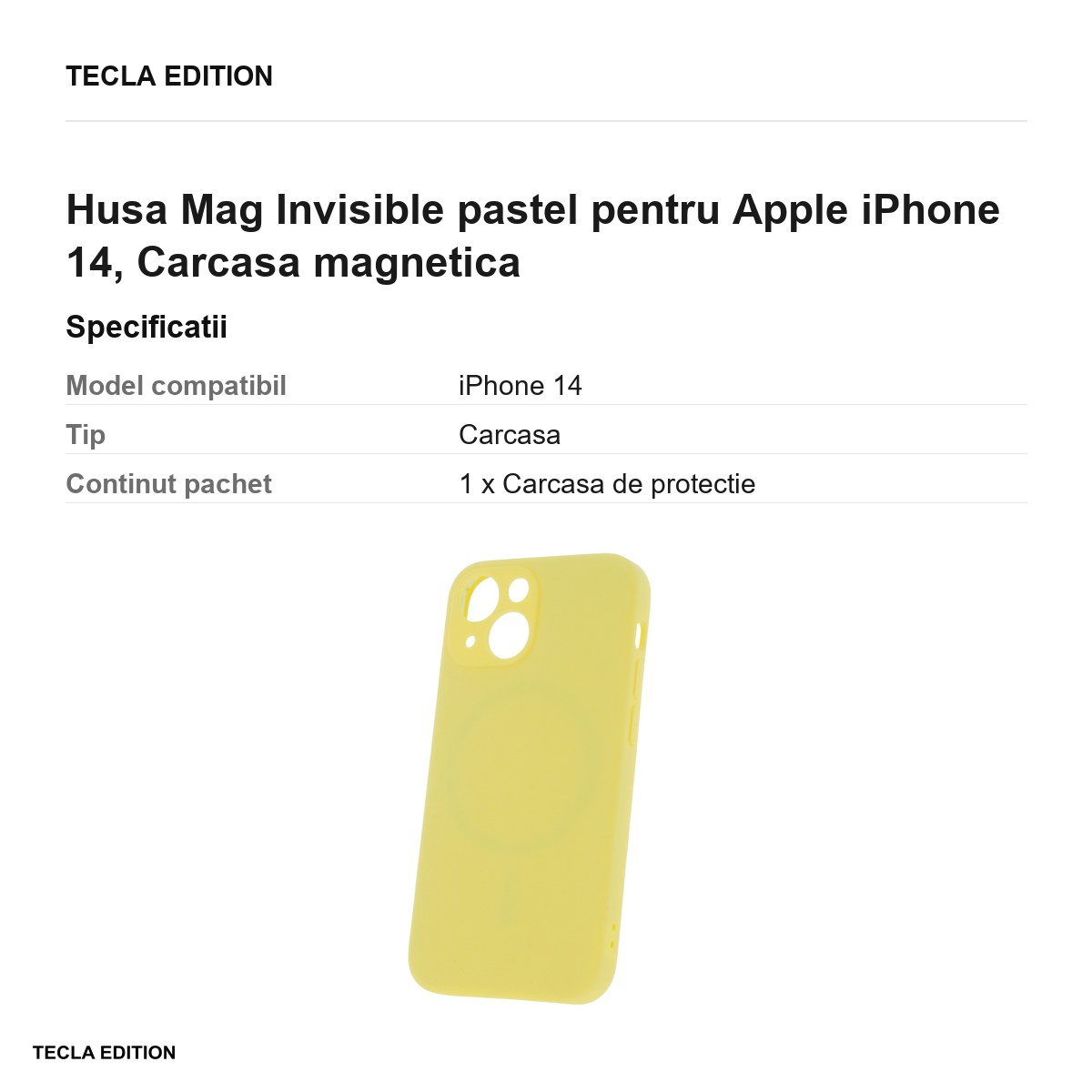 Husa Mag Invisible pastel pentru Apple iPhone 14, Carcasa magnetica, Galben [3]