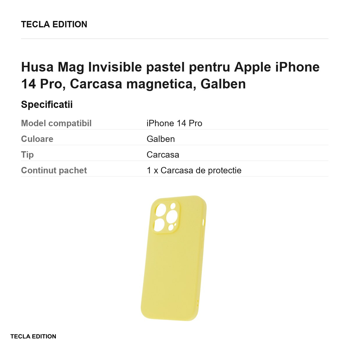 Husa Mag Invisible pastel pentru Apple iPhone 14 Pro, Carcasa magnetica, Galben [3]