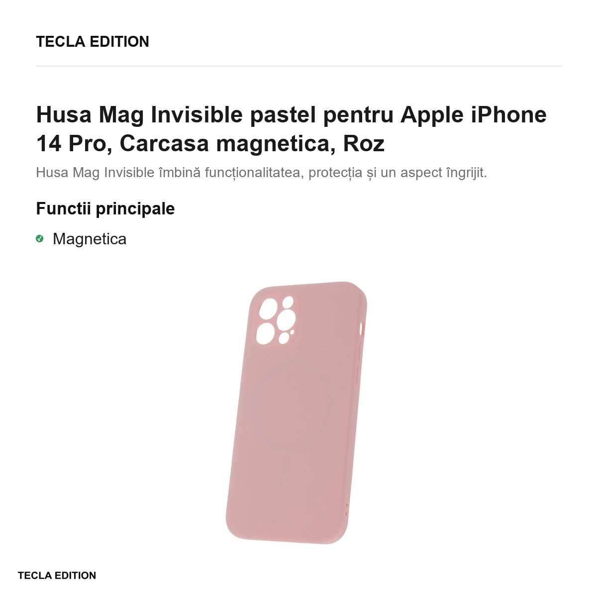 Husa Mag Invisible pastel pentru Apple iPhone 14 Pro, Carcasa magnetica, Roz [2]