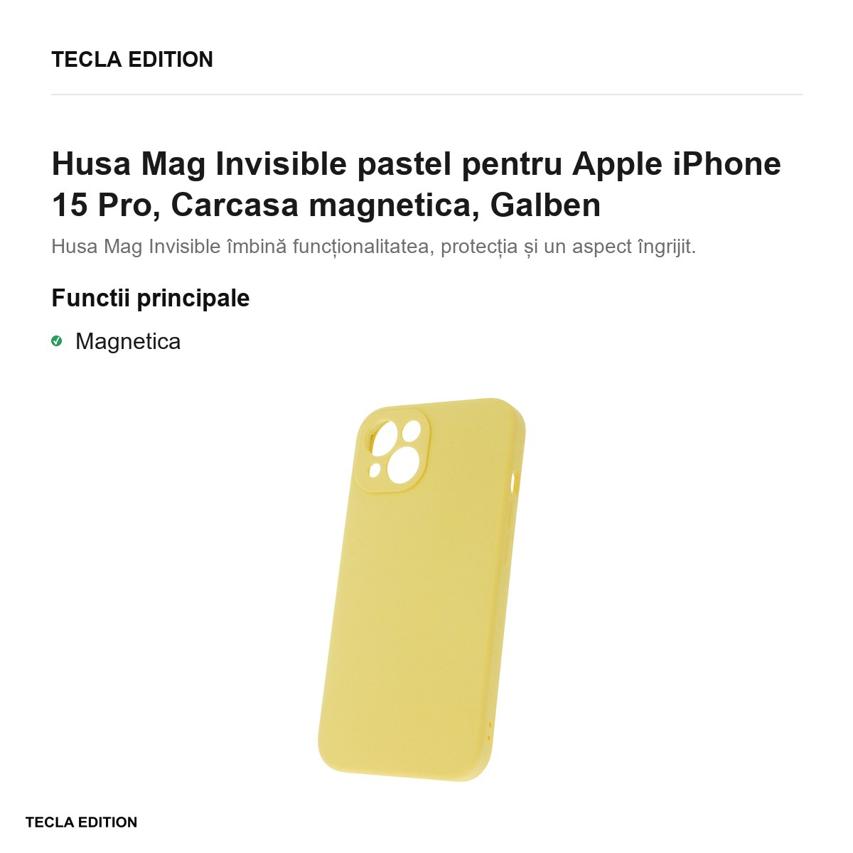 Husa Mag Invisible pastel pentru Apple iPhone 15 Pro, Carcasa magnetica, Galben [2]