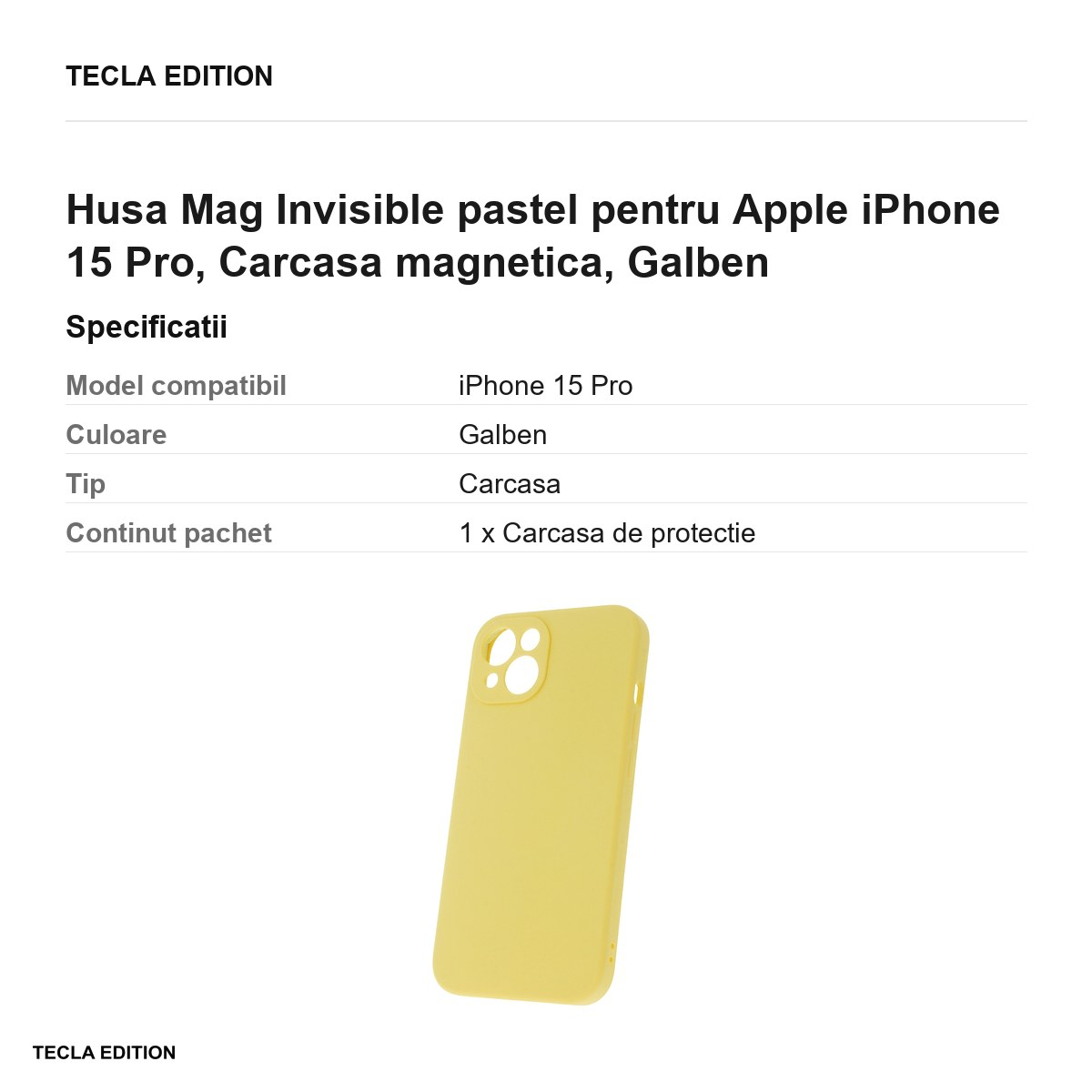 Husa Mag Invisible pastel pentru Apple iPhone 15 Pro, Carcasa magnetica, Galben [3]