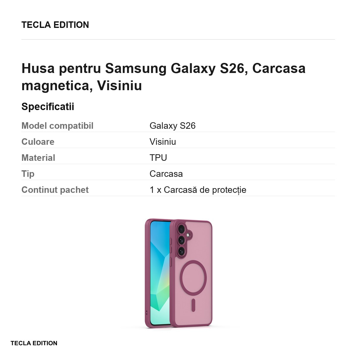 Husa Mag Matt maroon camera pentru Samsung Galaxy S26, Carcasa magnetica, Visiniu [3]
