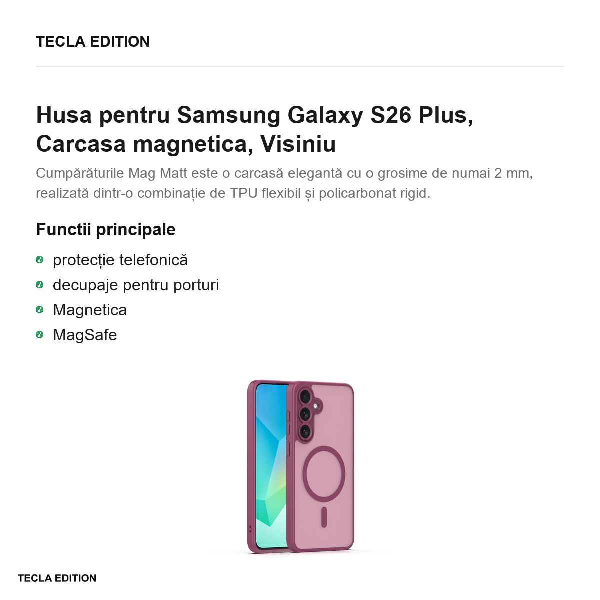 Husa Mag Matt maroon camera pentru Samsung Galaxy S26 Plus, Carcasa magnetica, Visiniu [2]