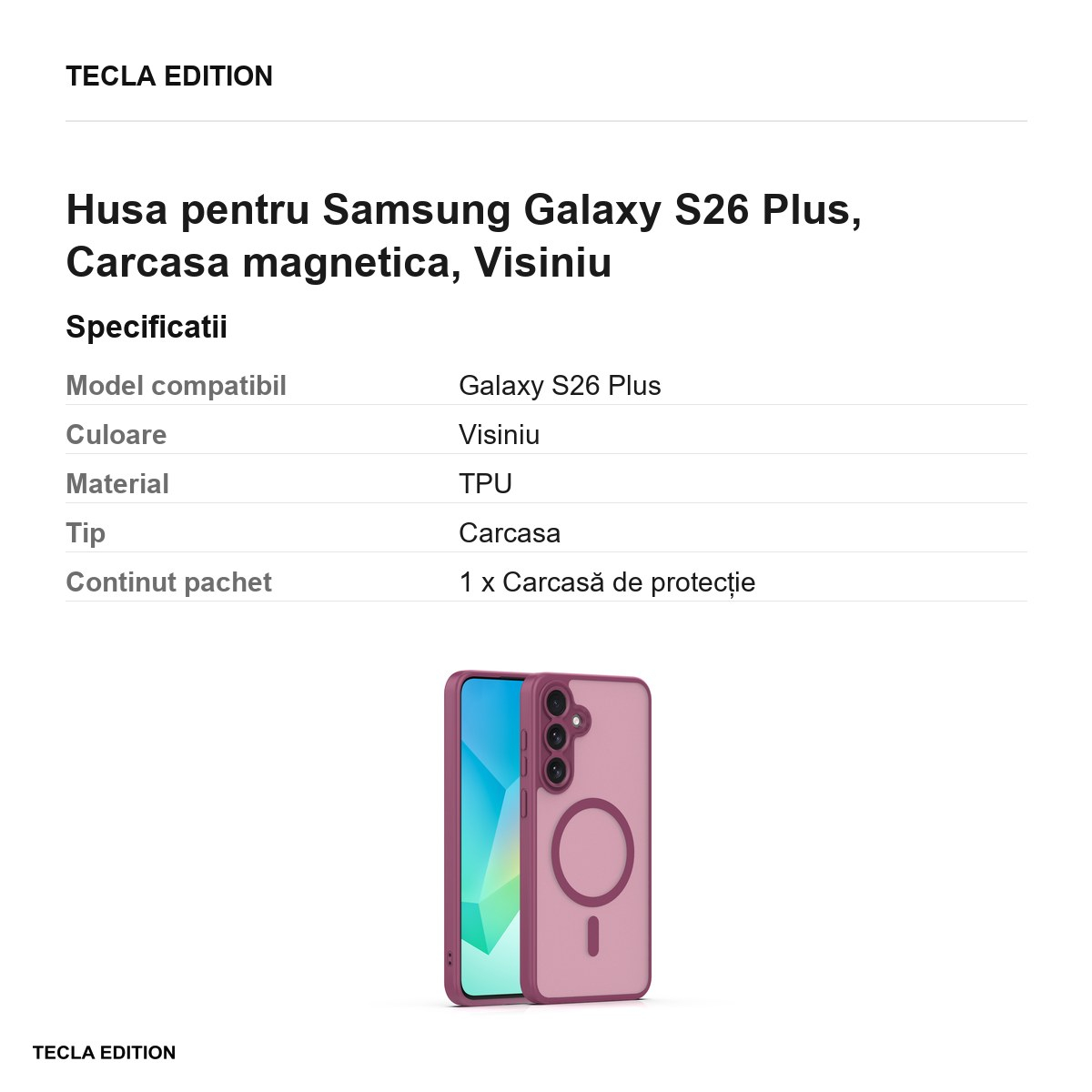 Husa Mag Matt maroon camera pentru Samsung Galaxy S26 Plus, Carcasa magnetica, Visiniu [3]