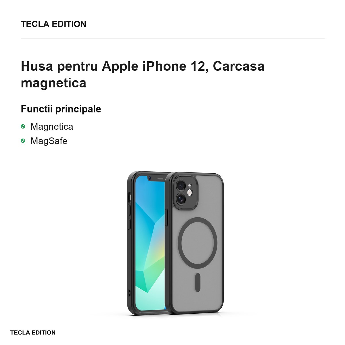 Husa Mag Matt pentru Apple iPhone 12, Carcasa magnetica, Negru [2]