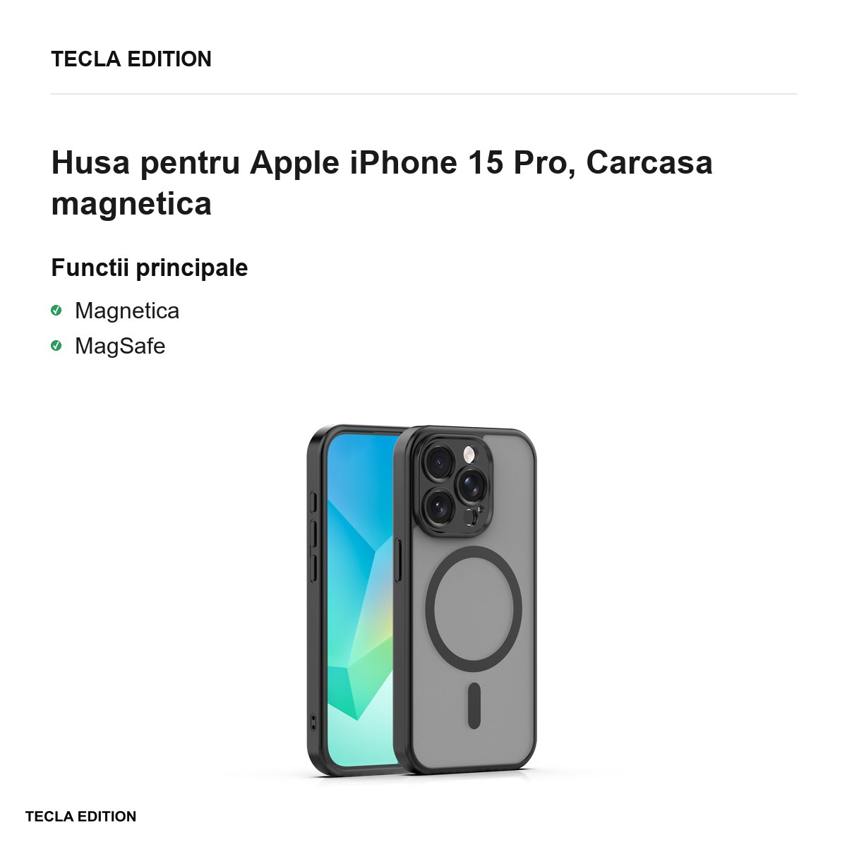 Husa Mag Matt pentru Apple iPhone 15 Pro, Carcasa magnetica, Negru [2]