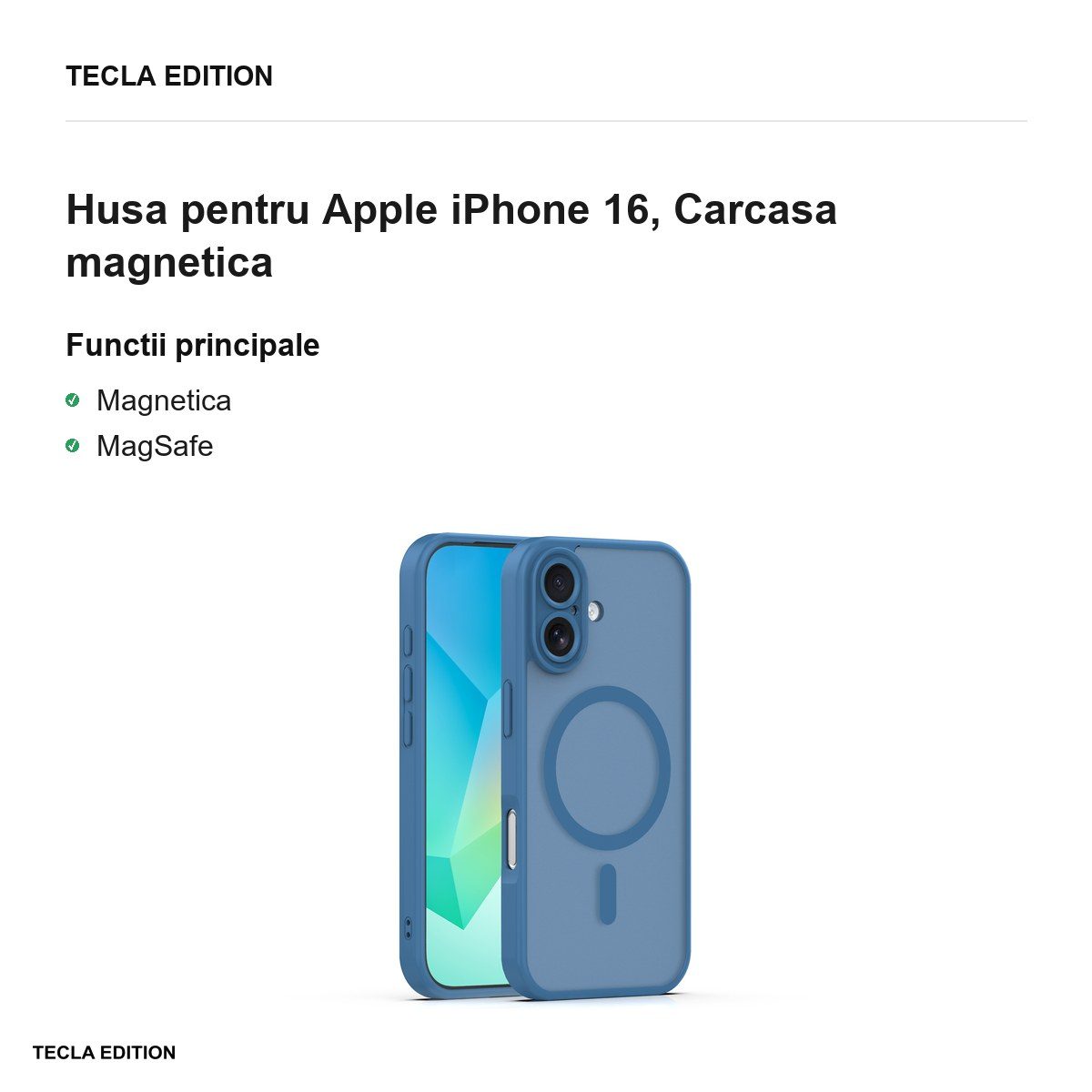 Husa Mag Matt pentru Apple iPhone 16, Carcasa magnetica, Albastru inchis [2]