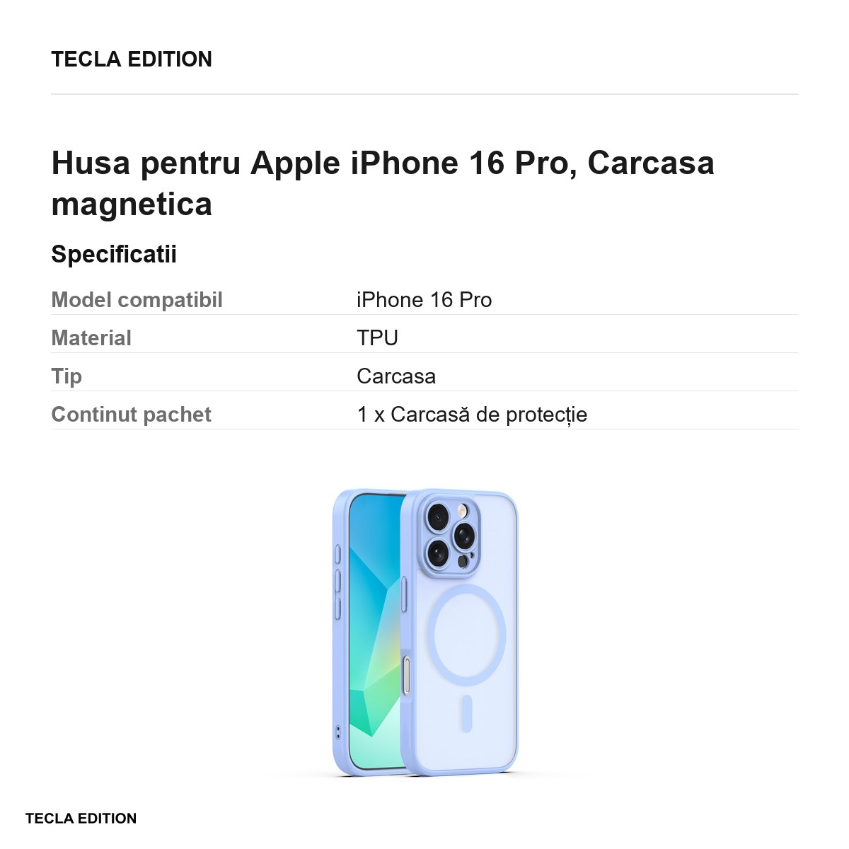Husa Mag Matt pentru Apple iPhone 16 Pro, Carcasa magnetica, Albastru deschis [3]