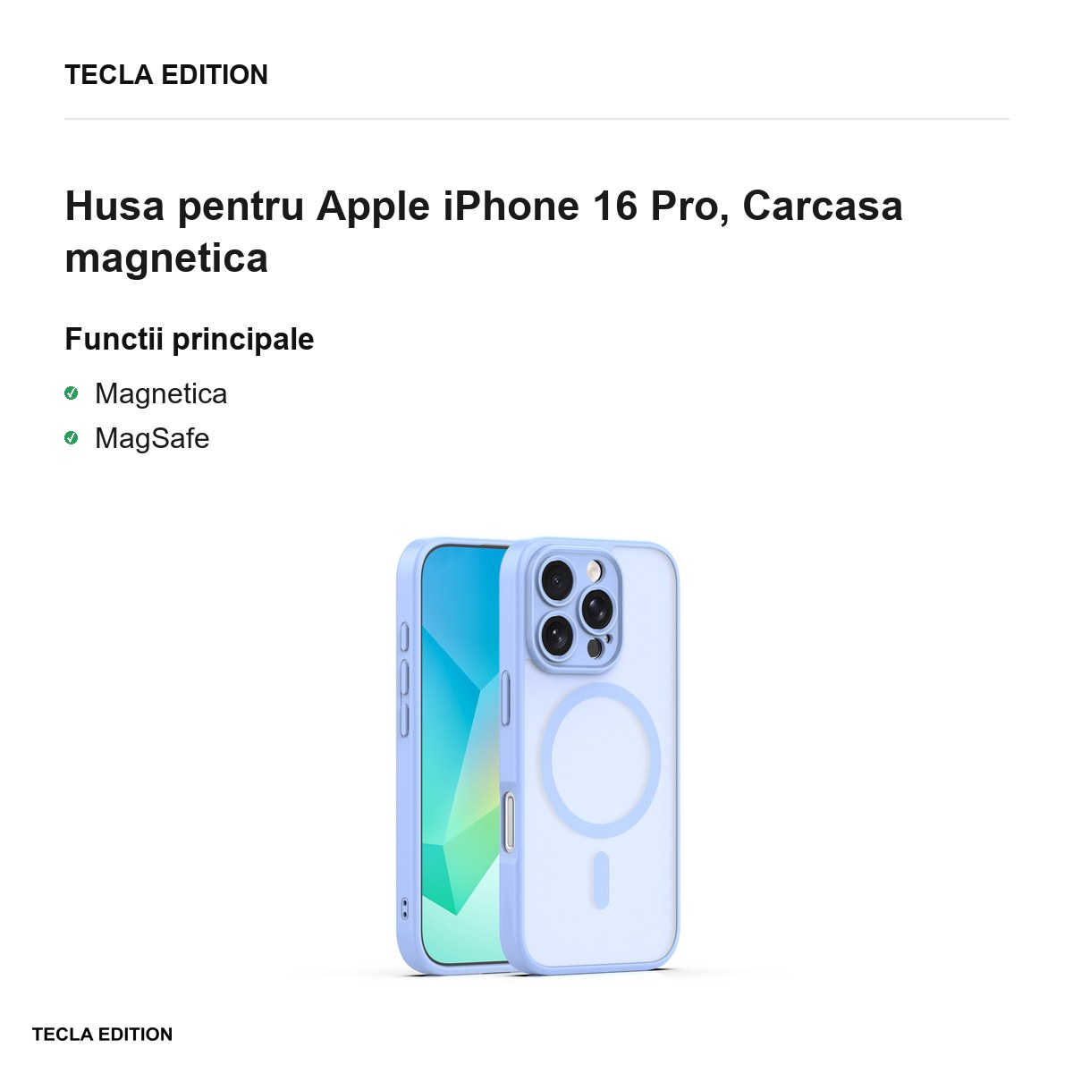 Husa Mag Matt pentru Apple iPhone 16 Pro, Carcasa magnetica, Albastru deschis [2]