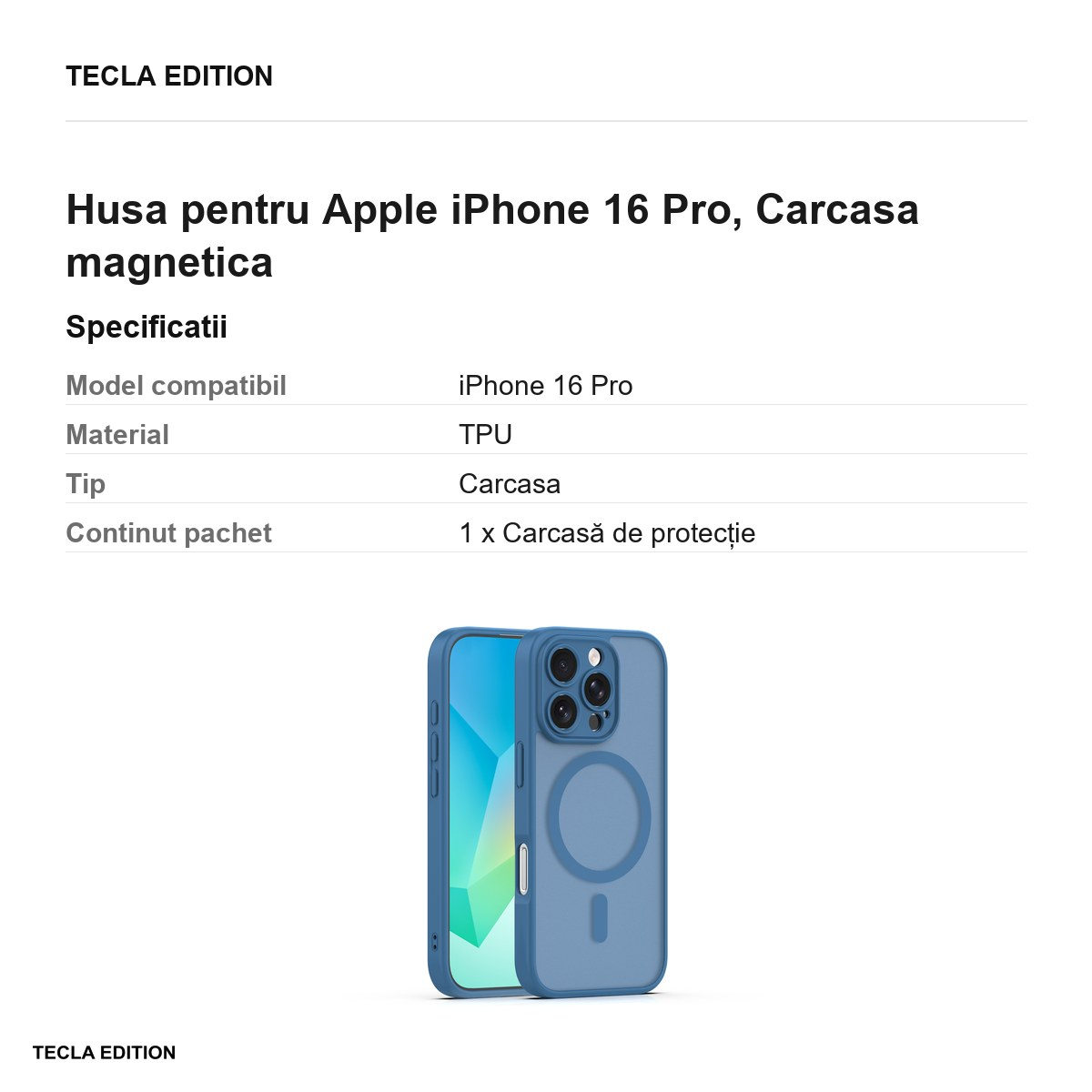 Husa Mag Matt pentru Apple iPhone 16 Pro, Carcasa magnetica, Albastru inchis [3]