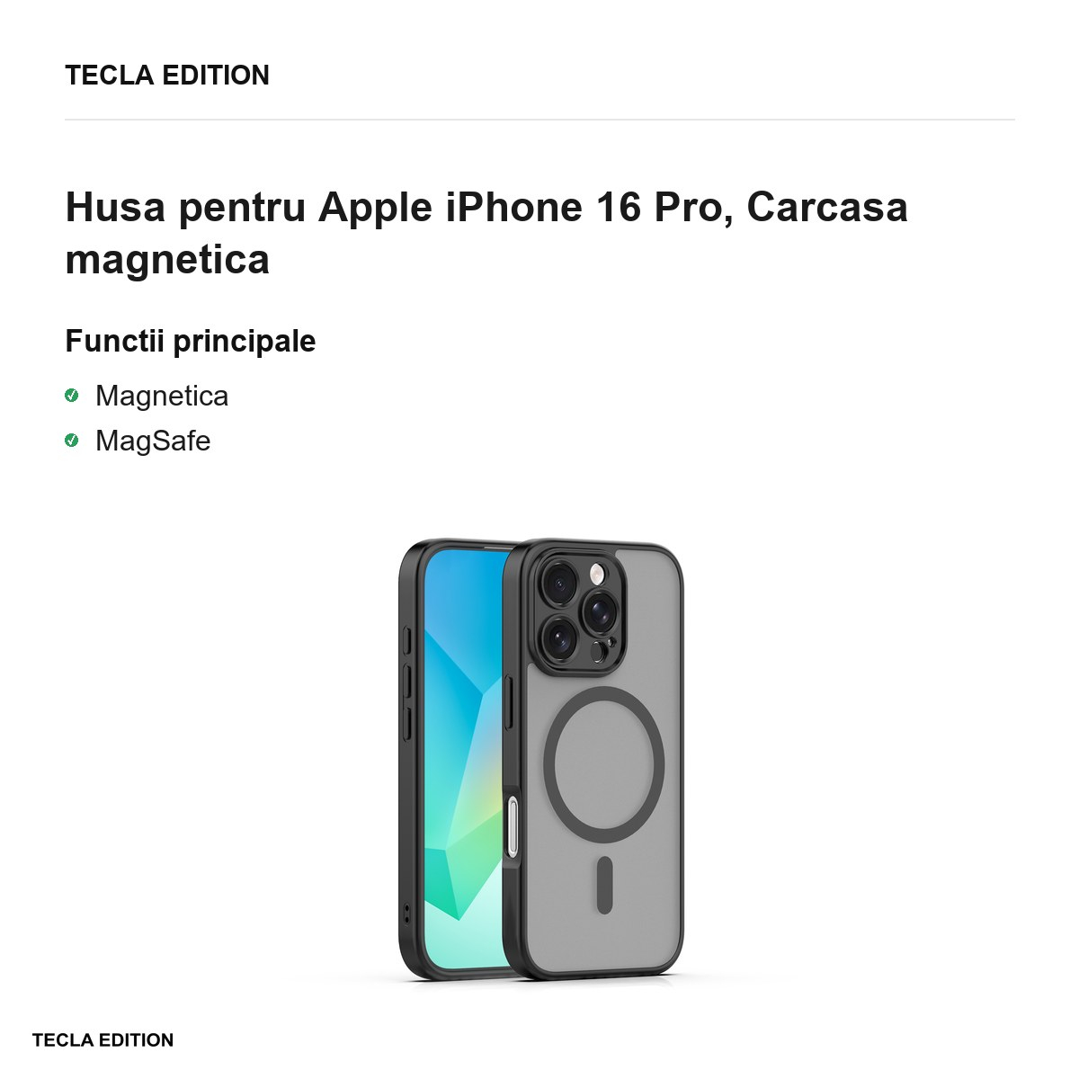 Husa Mag Matt pentru Apple iPhone 16 Pro, Carcasa magnetica, Negru [2]