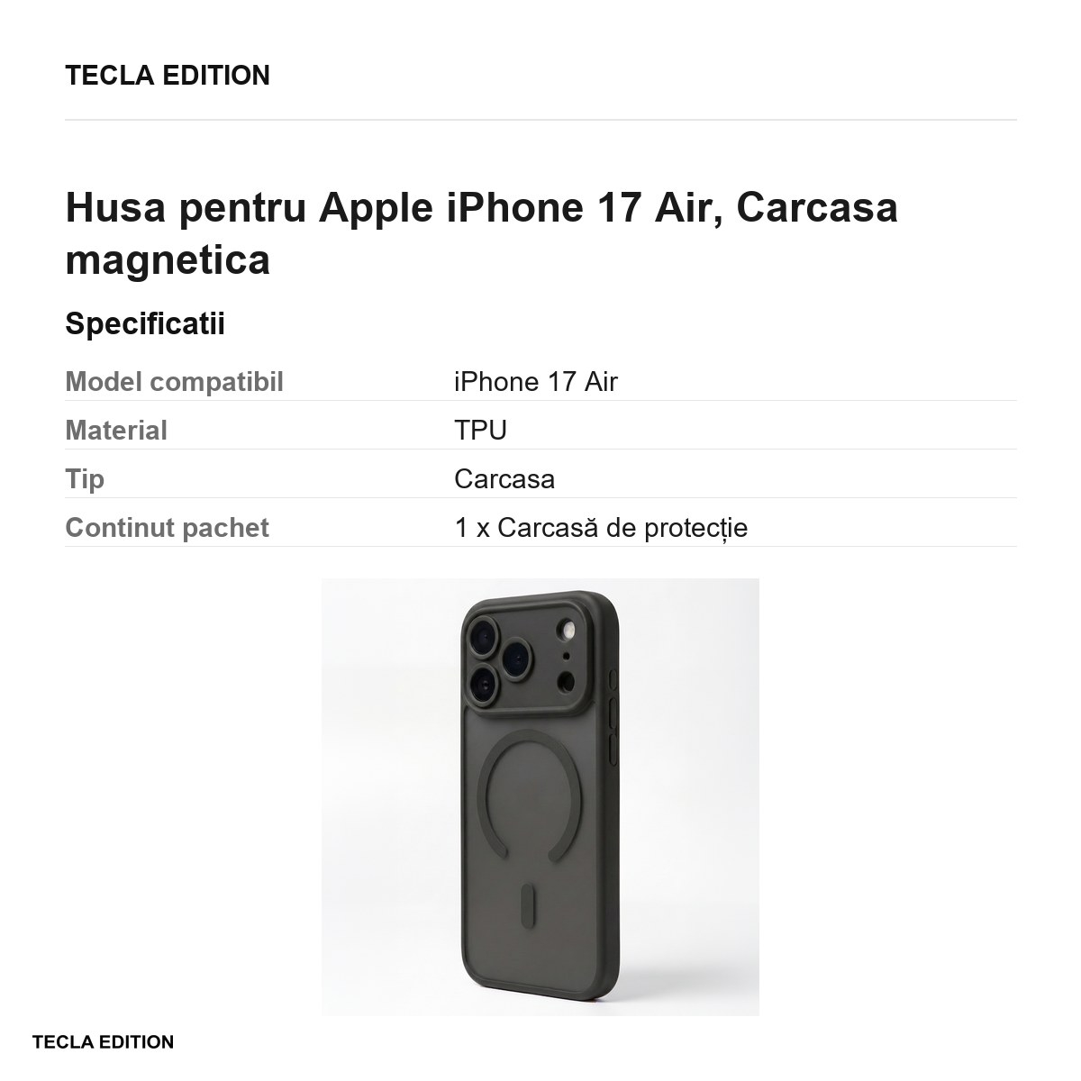 Husa Mag Matt pentru Apple iPhone 17 Air, Carcasa magnetica, Negru [3]