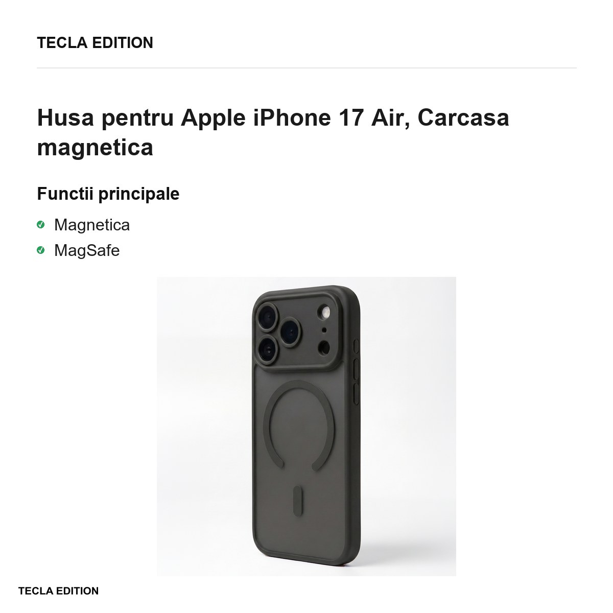 Husa Mag Matt pentru Apple iPhone 17 Air, Carcasa magnetica, Negru [2]