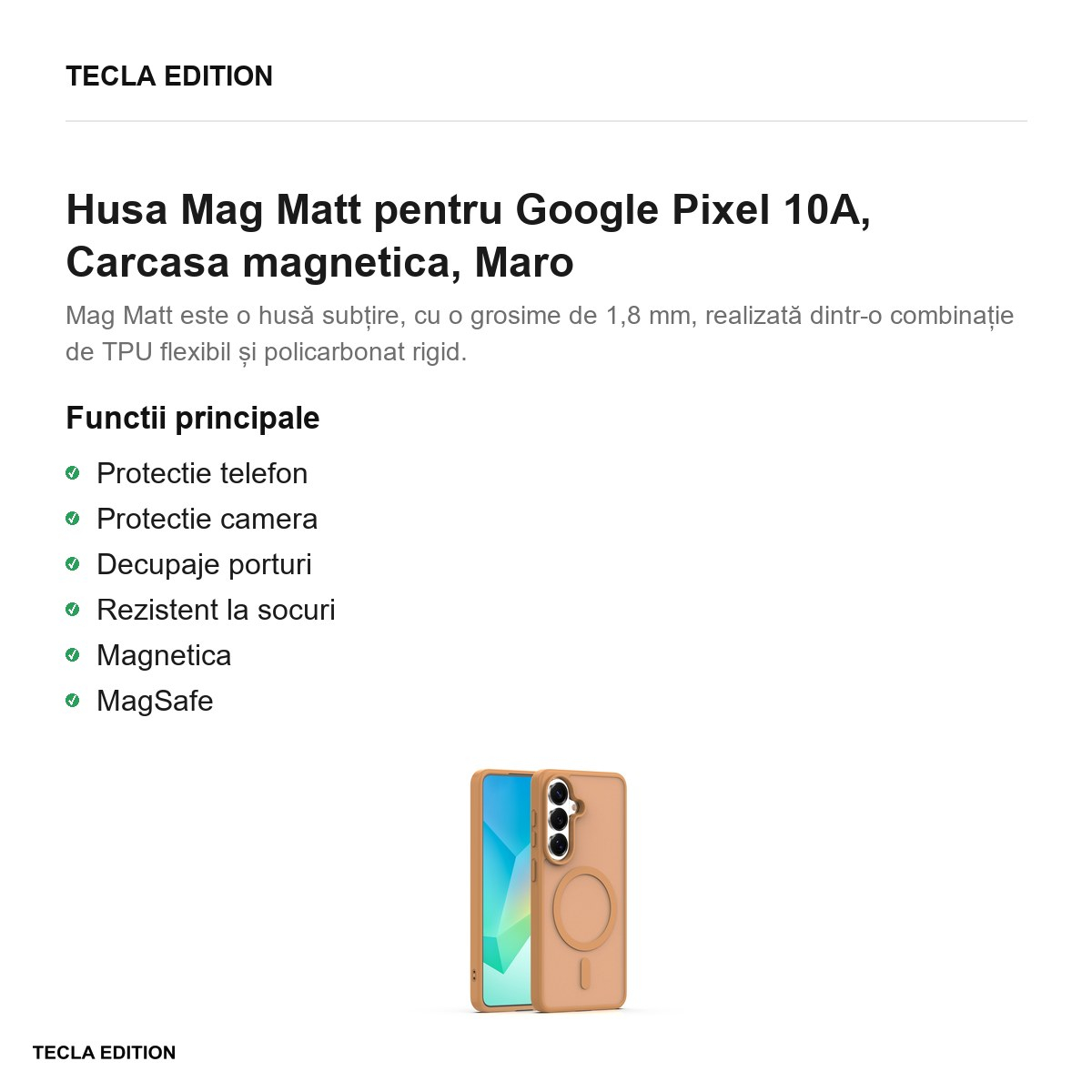 Husa Mag Matt pentru Google Pixel 10A, Carcasa magnetica, Maro [2]