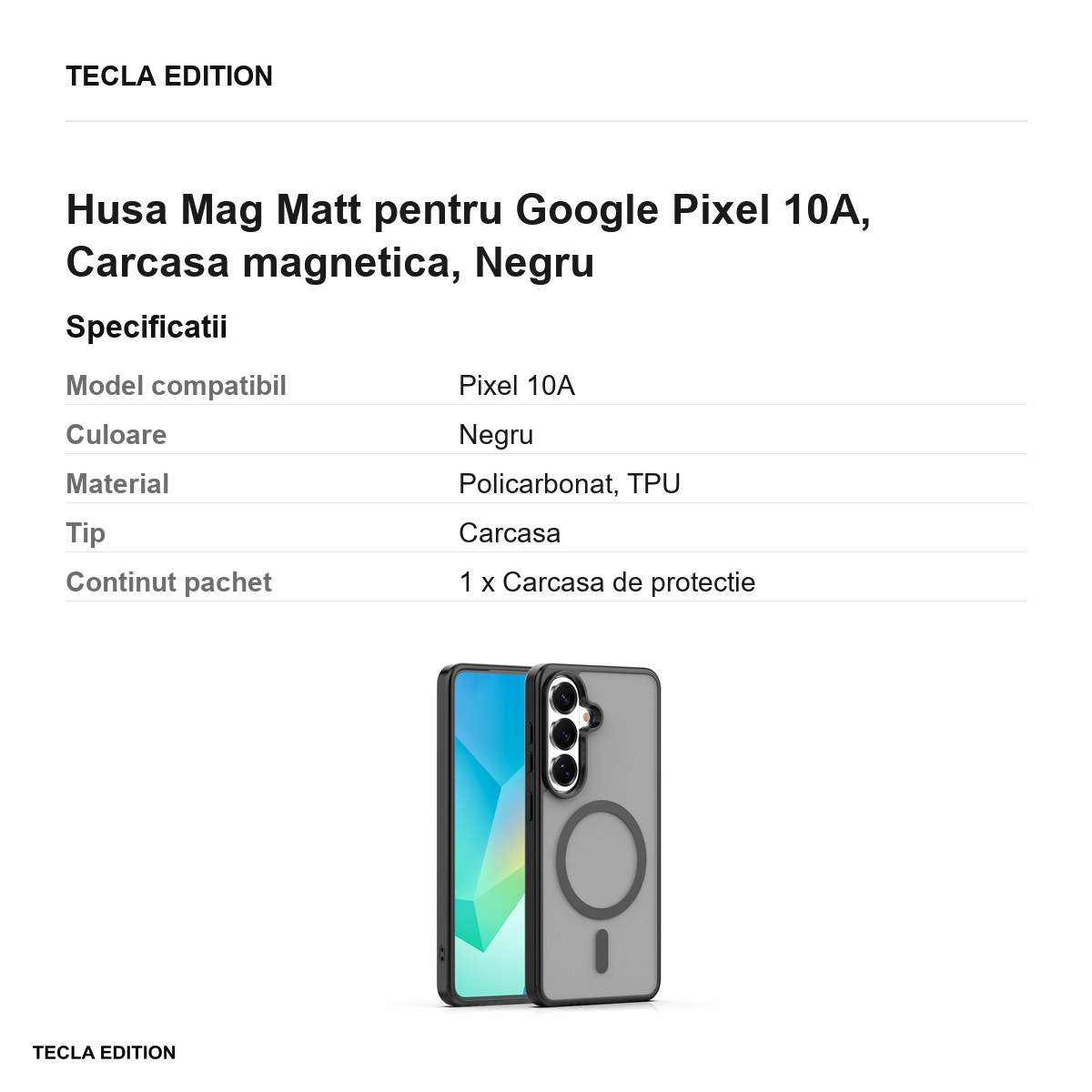 Husa Mag Matt pentru Google Pixel 10A, Carcasa magnetica, Negru [3]