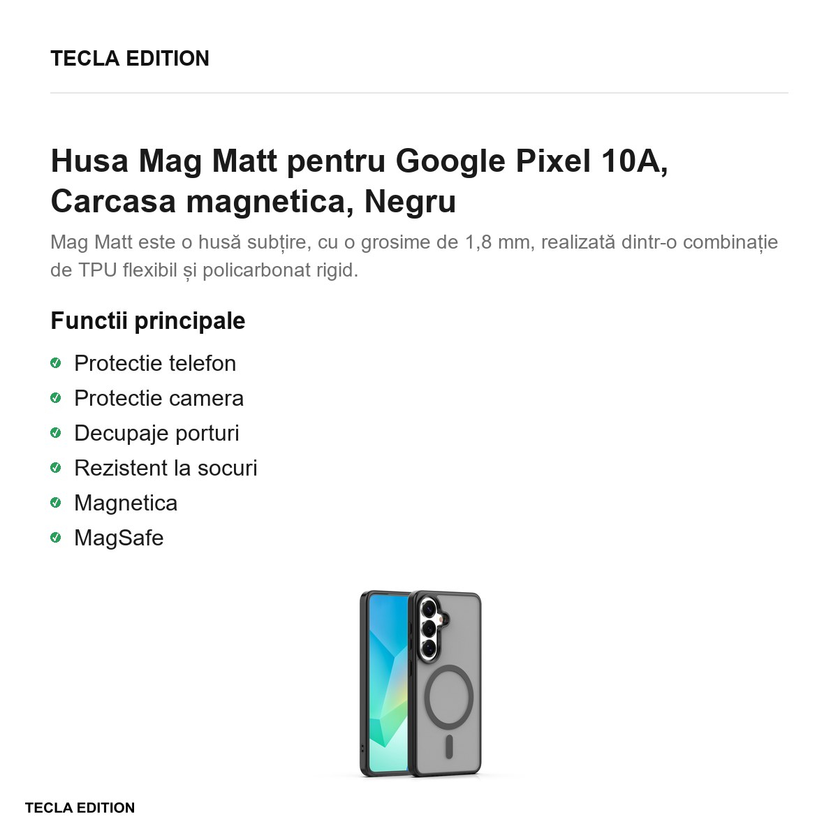 Husa Mag Matt pentru Google Pixel 10A, Carcasa magnetica, Negru [2]