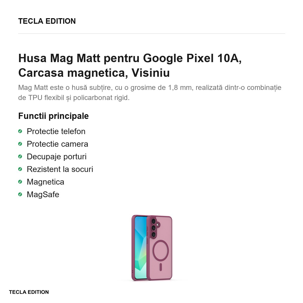 Husa Mag Matt pentru Google Pixel 10A, Carcasa magnetica, Visiniu [2]