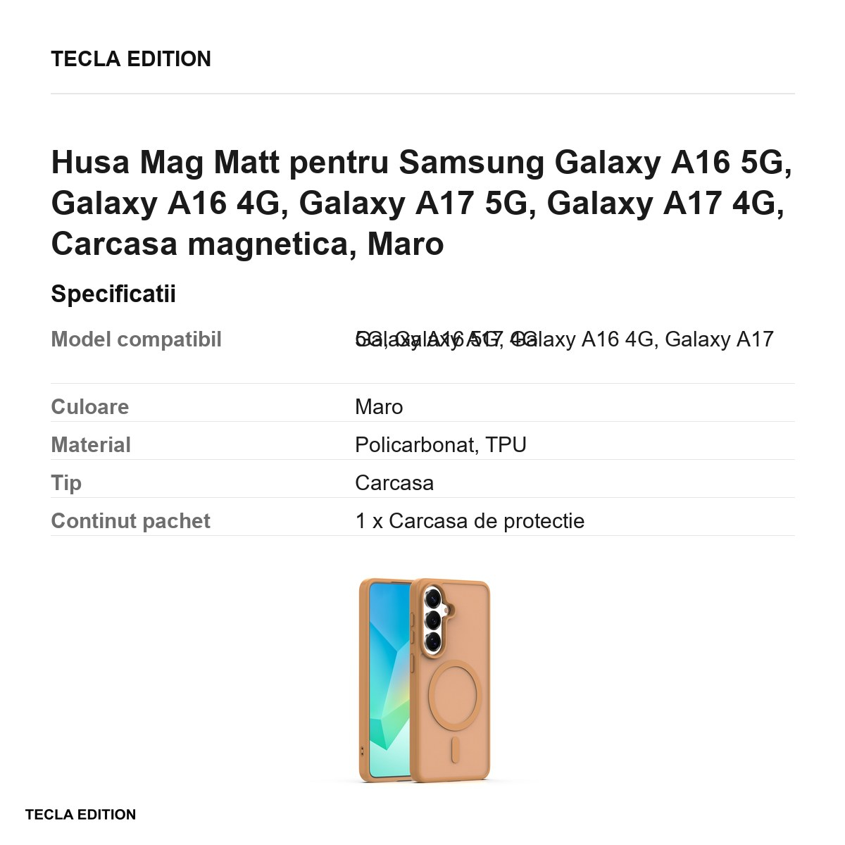 Husa Mag Matt pentru Samsung Galaxy A16 5G, Galaxy A16 4G, Galaxy A17 5G, Galaxy A17 4G, Carcasa magnetica, Maro [3]